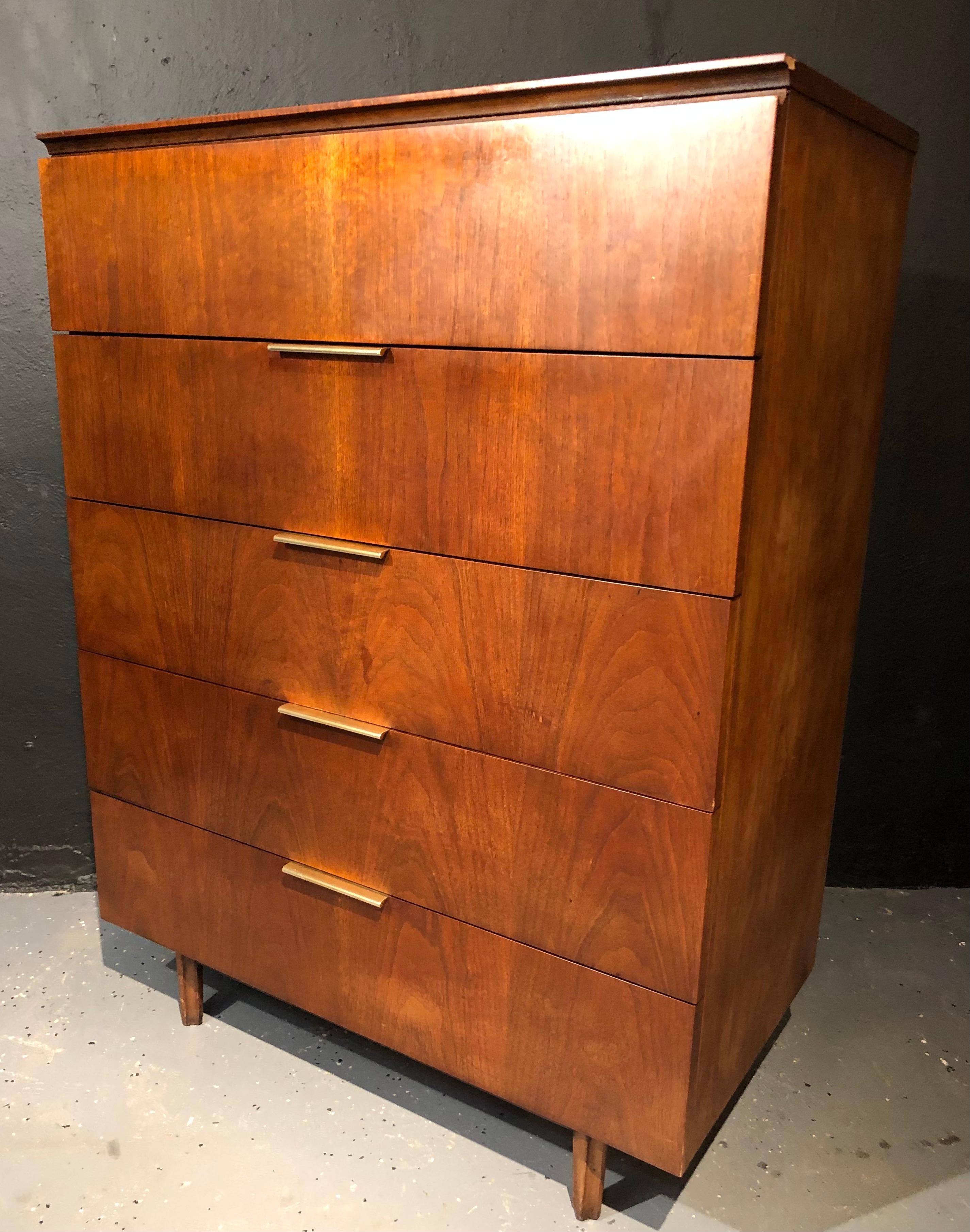 20th Century John Stuart Mid-Century Modern Chest of Five Drawers with Steel Handles