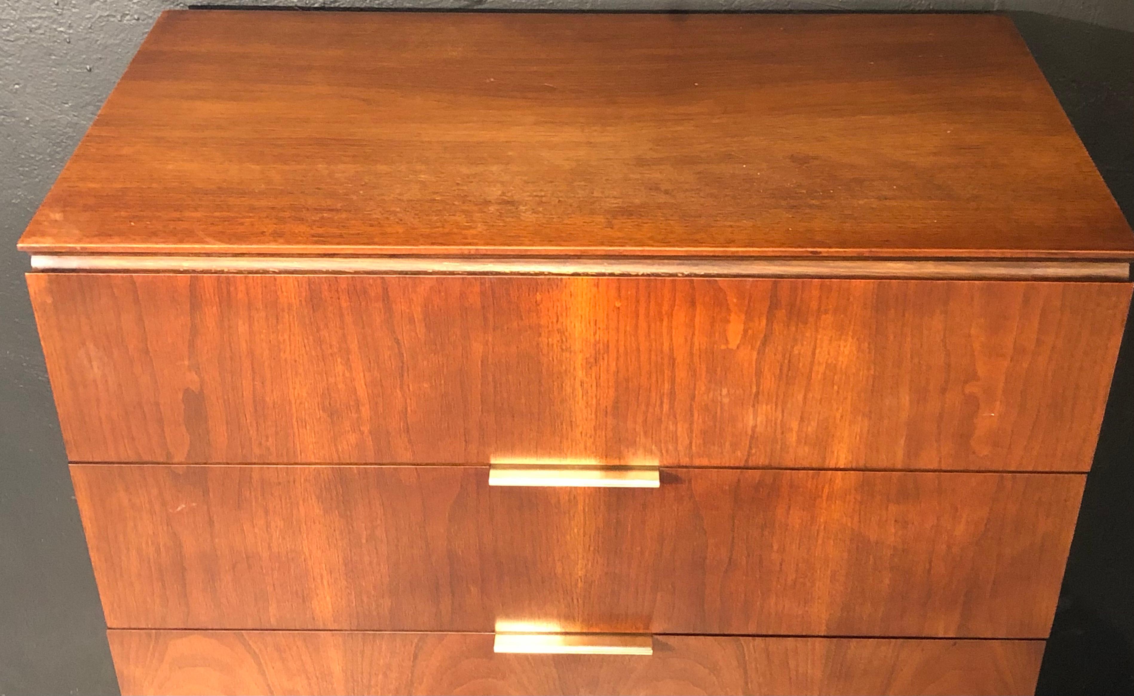 Wood John Stuart Mid-Century Modern Chest of Five Drawers with Steel Handles