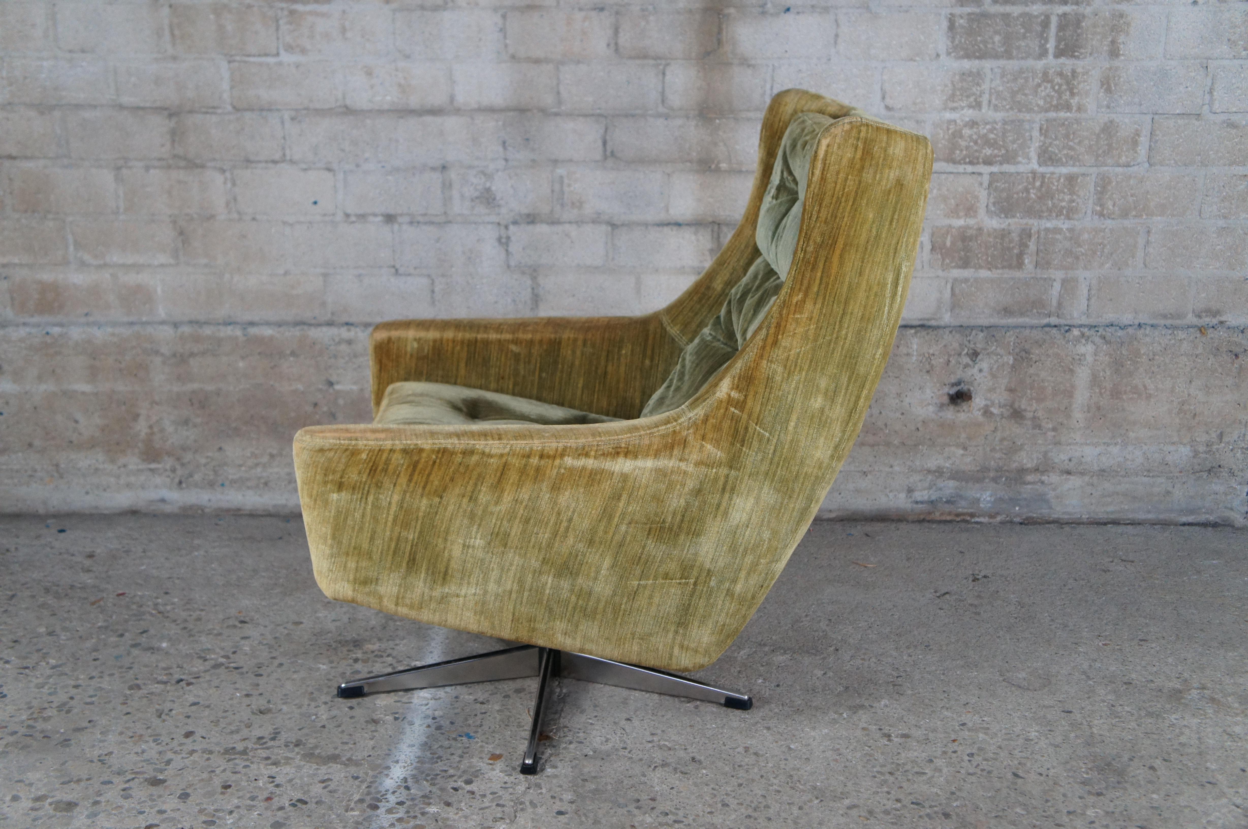 John Stuart Mid Century Modern Danish Wingback Club Lounge Armchairs & Ottoman 3