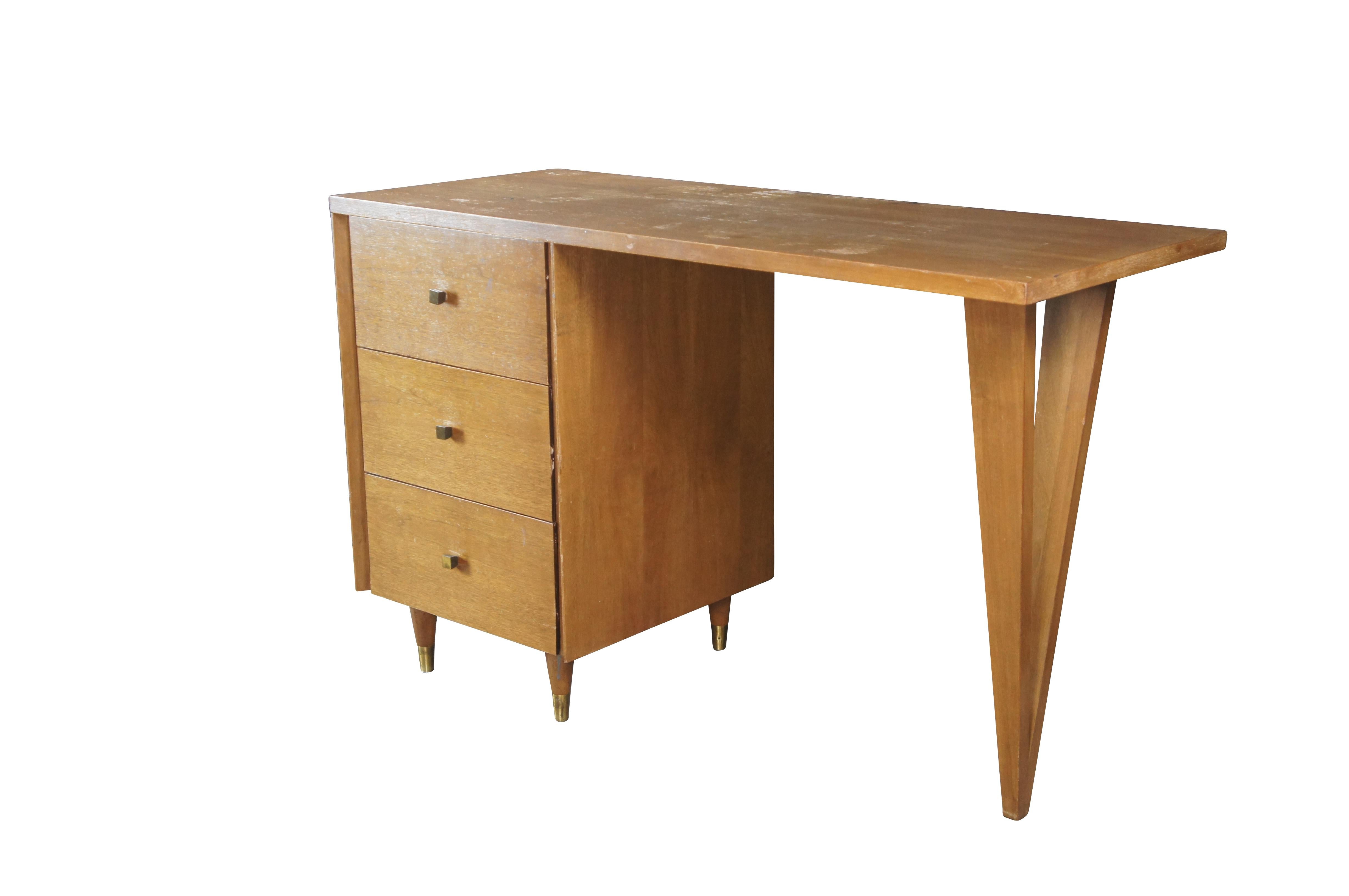 Mid-Century moderno John Stuart Mid Century Modern Hairpin Leg Maple Writing Desk Table Drawers MCM in vendita