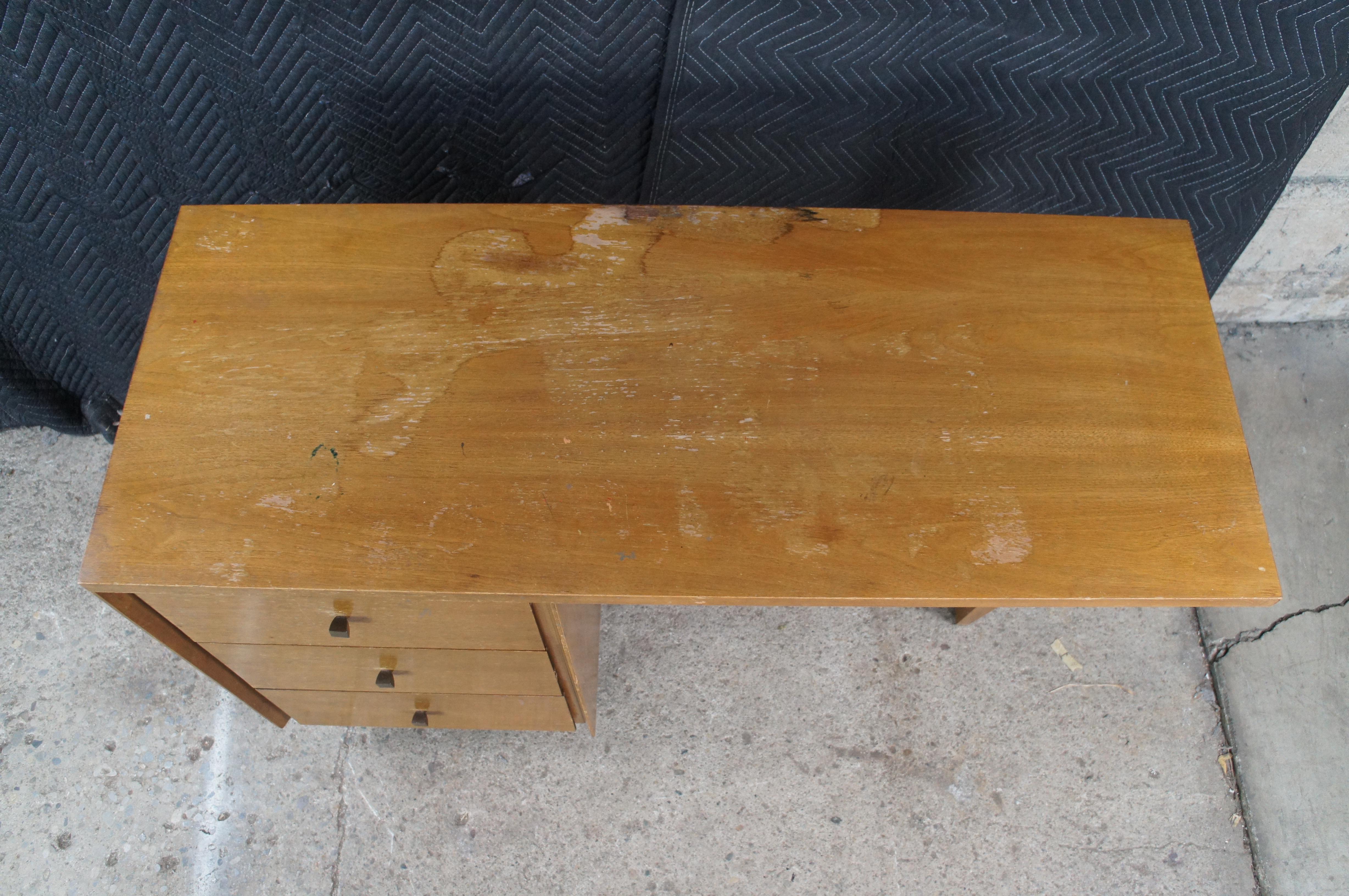 Americano John Stuart Mid Century Modern Hairpin Leg Maple Writing Desk Table Drawers MCM in vendita