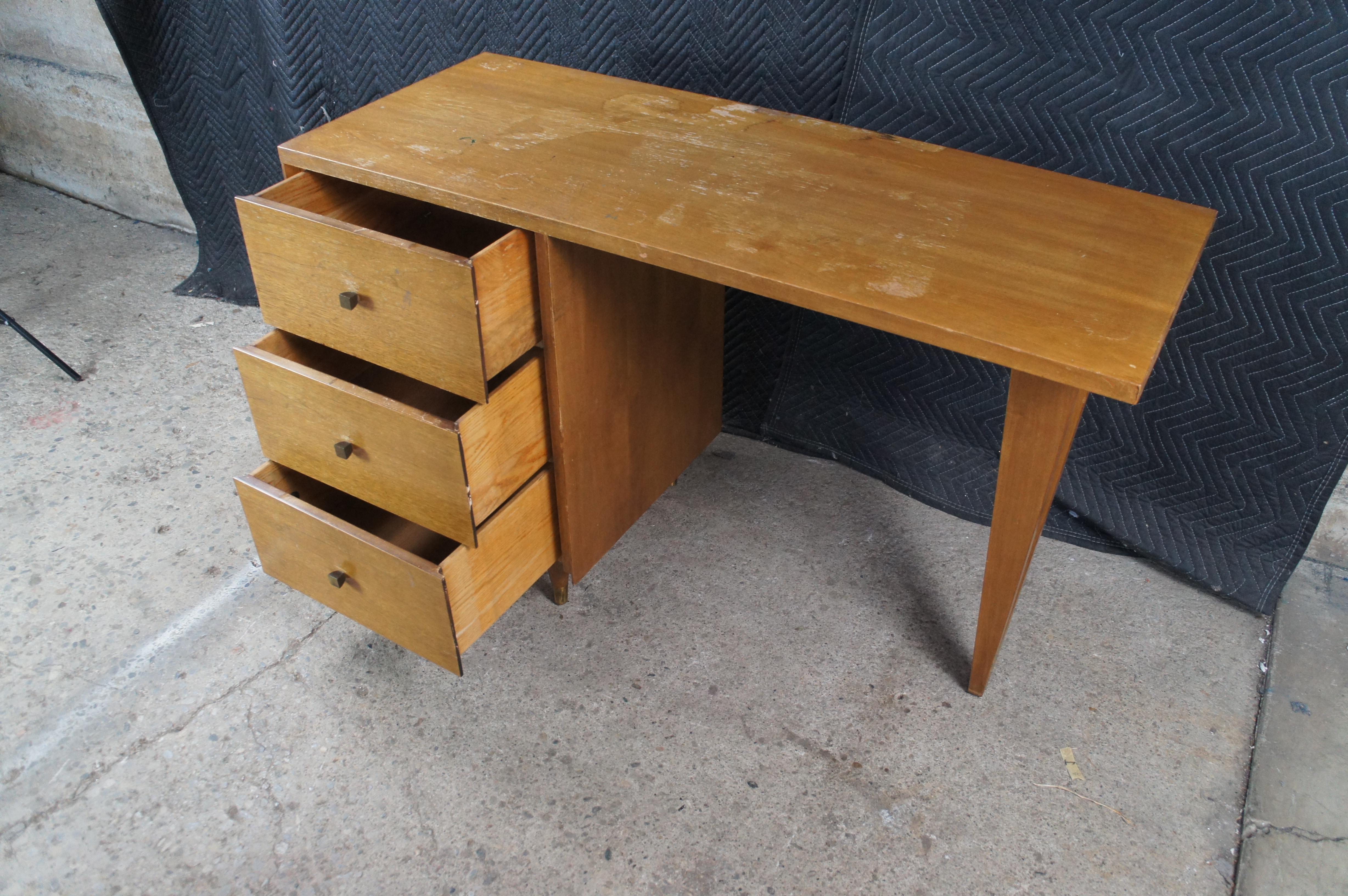 Acero John Stuart Mid Century Modern Hairpin Leg Maple Writing Desk Table Drawers MCM in vendita