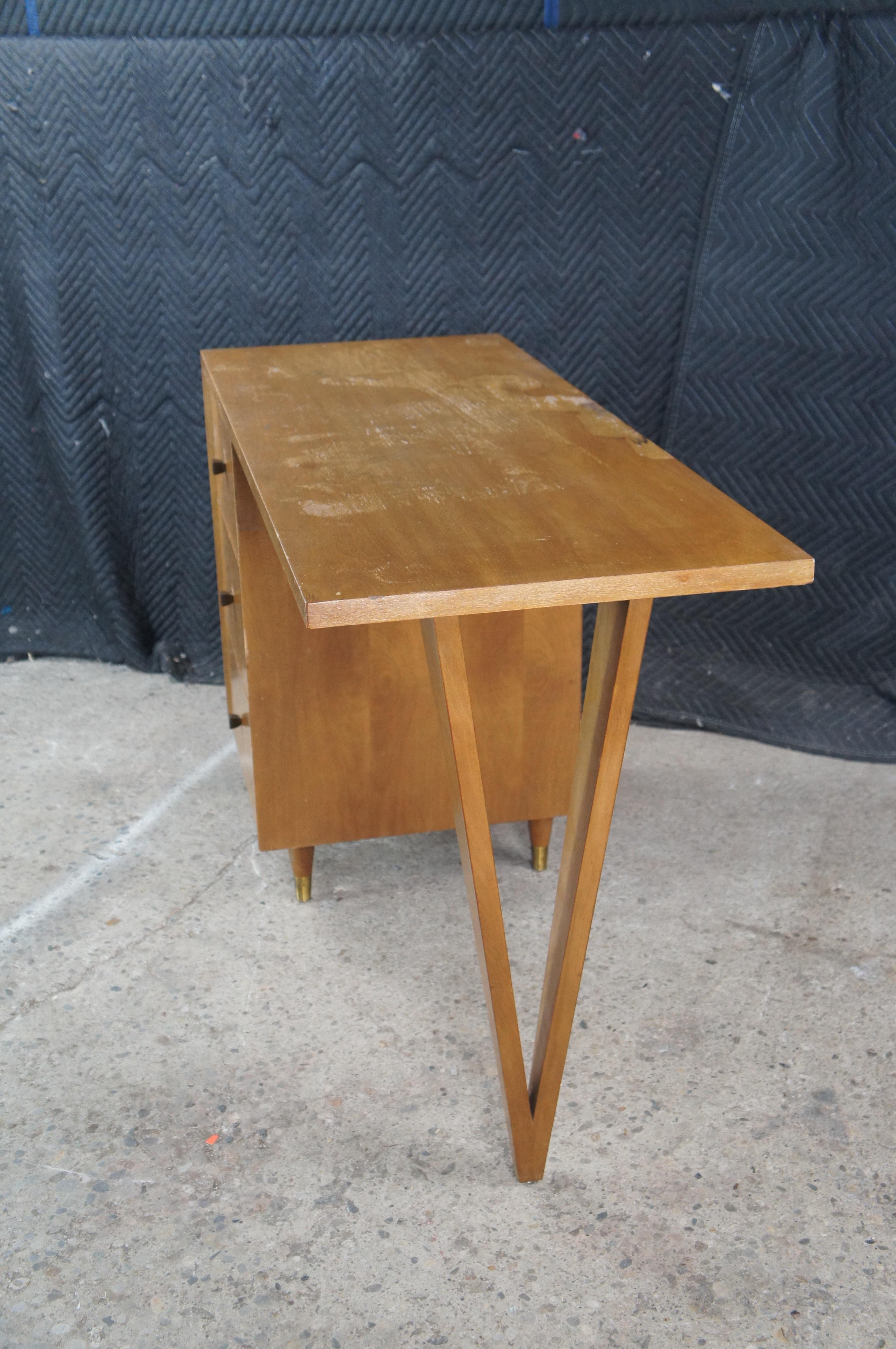 John Stuart Mid Century Modern Hairpin Leg Maple Writing Desk Table Drawers MCM in vendita 1