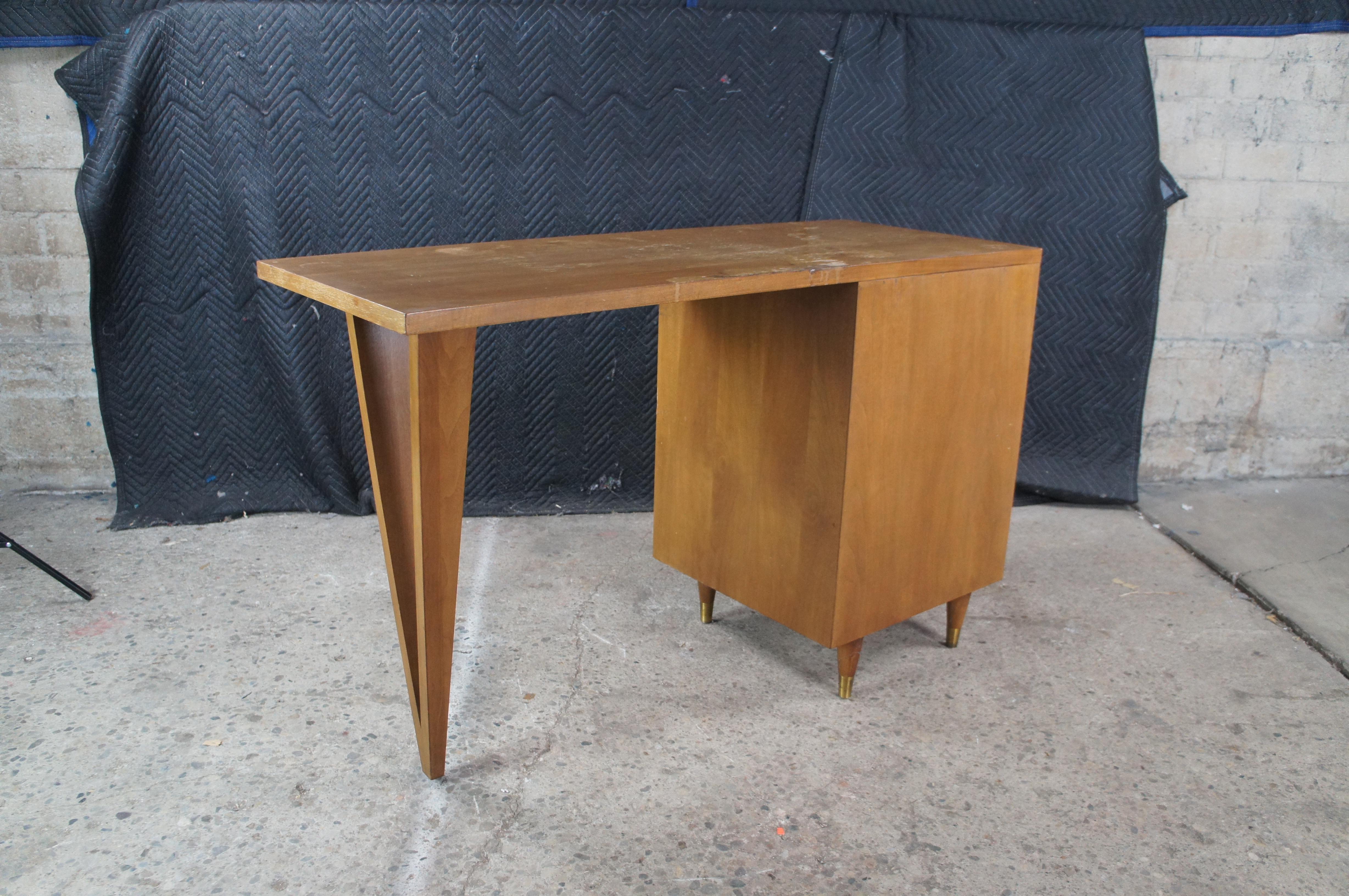 John Stuart Mid Century Modern Hairpin Leg Maple Writing Desk Table Drawers MCM in vendita 2