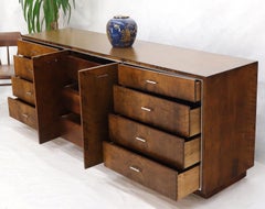 John Stuart mid-century modern long burl walnut dresser credenza w/ Chrome bezel