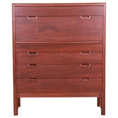 John Stuart Mid-Century Modern Sculpted Walnut Highboy Dresser, Newly Refinished