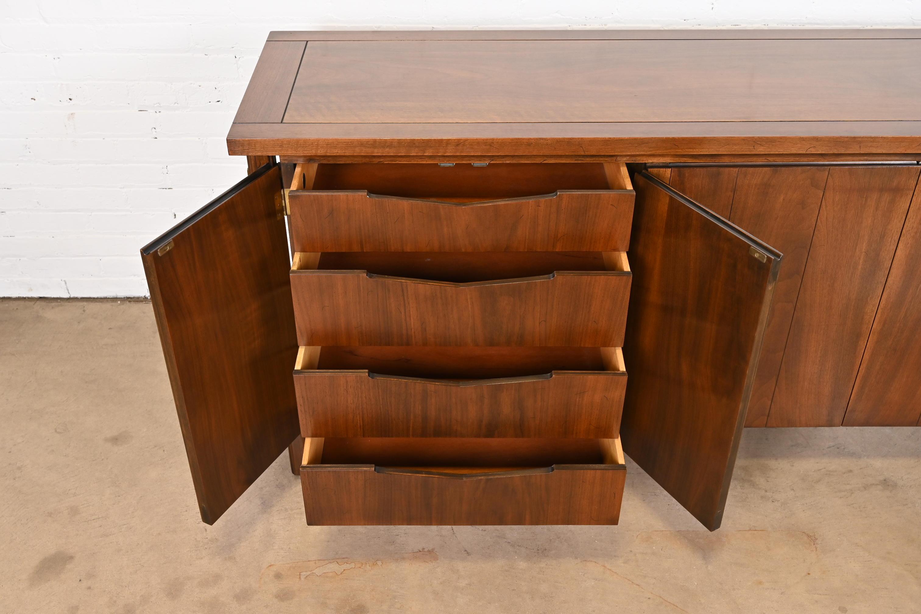 John Stuart Mid-Century Modern Sideboard Credenza in Walnut, Cane, and Brass 4