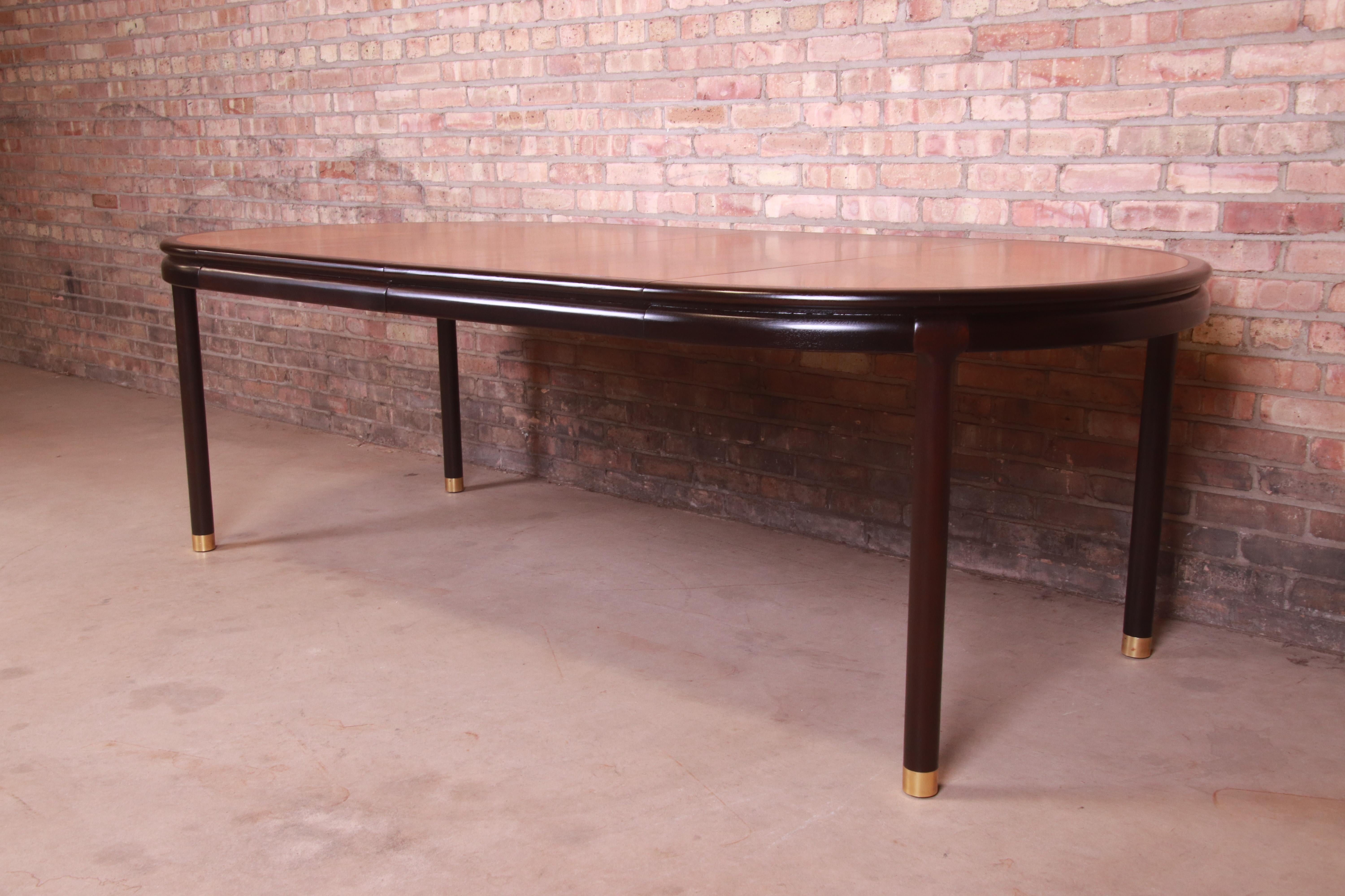 American John Stuart Mid-Century Modern Teak and Ebonized Dining Table, Newly Refinished