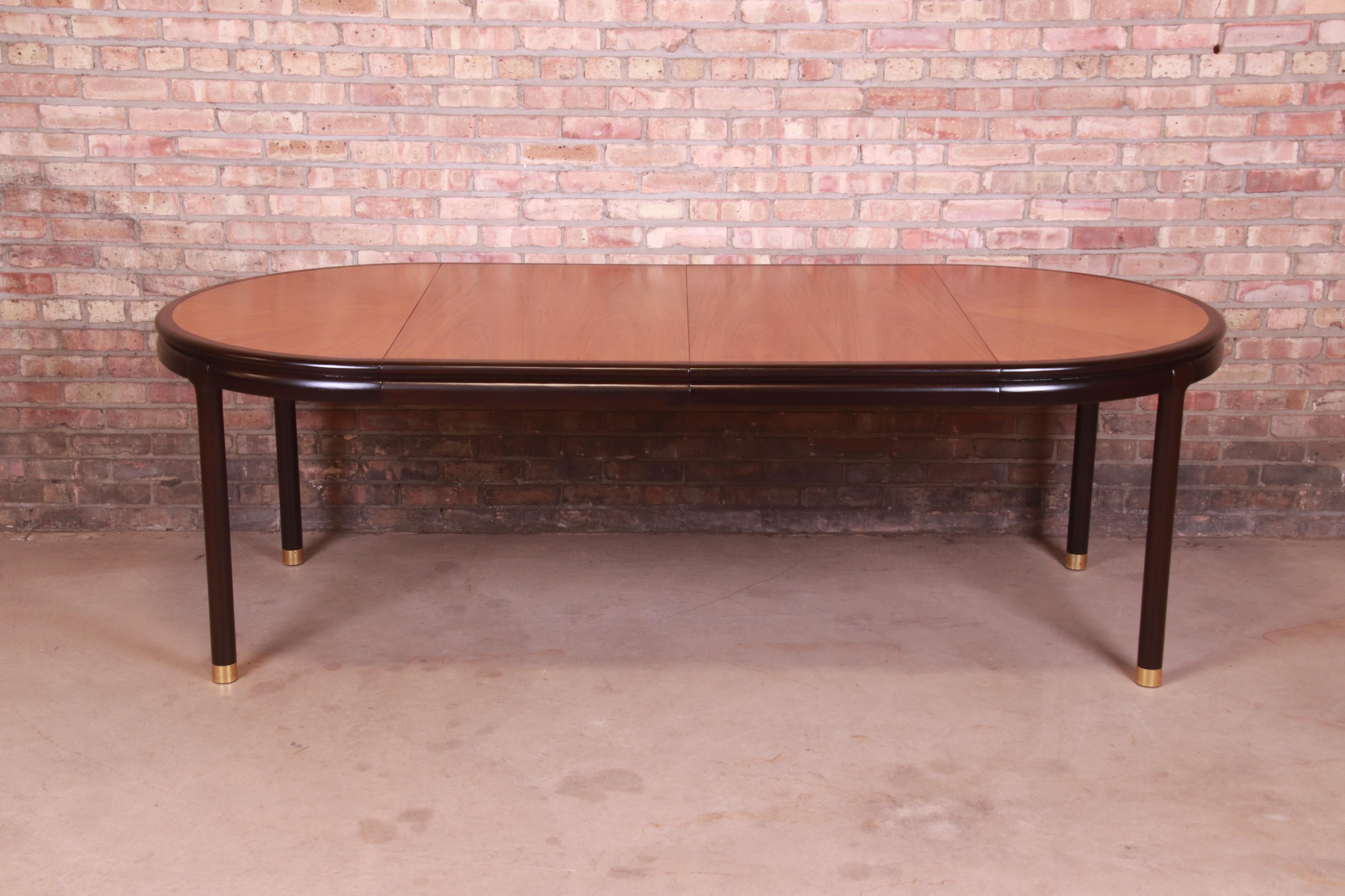 John Stuart Mid-Century Modern Teak and Ebonized Dining Table, Newly Refinished In Good Condition In South Bend, IN