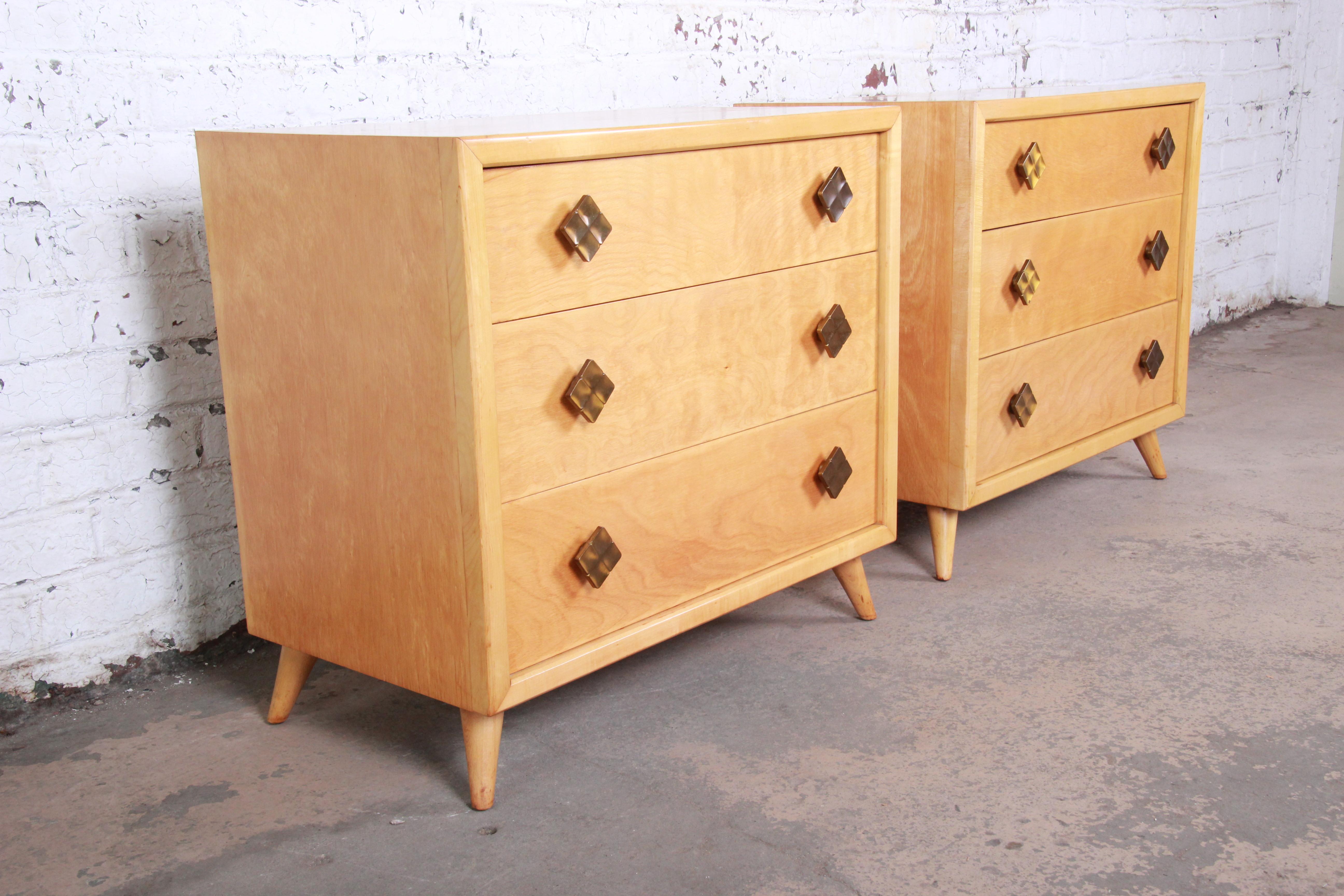 John Stuart Mid-Century Modern Three-Drawer Bachelor Chests or Large Nightstands In Good Condition In South Bend, IN