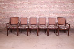 John Stuart Mid-Century Modern Walnut and Cane Dining Chairs, Set of Six