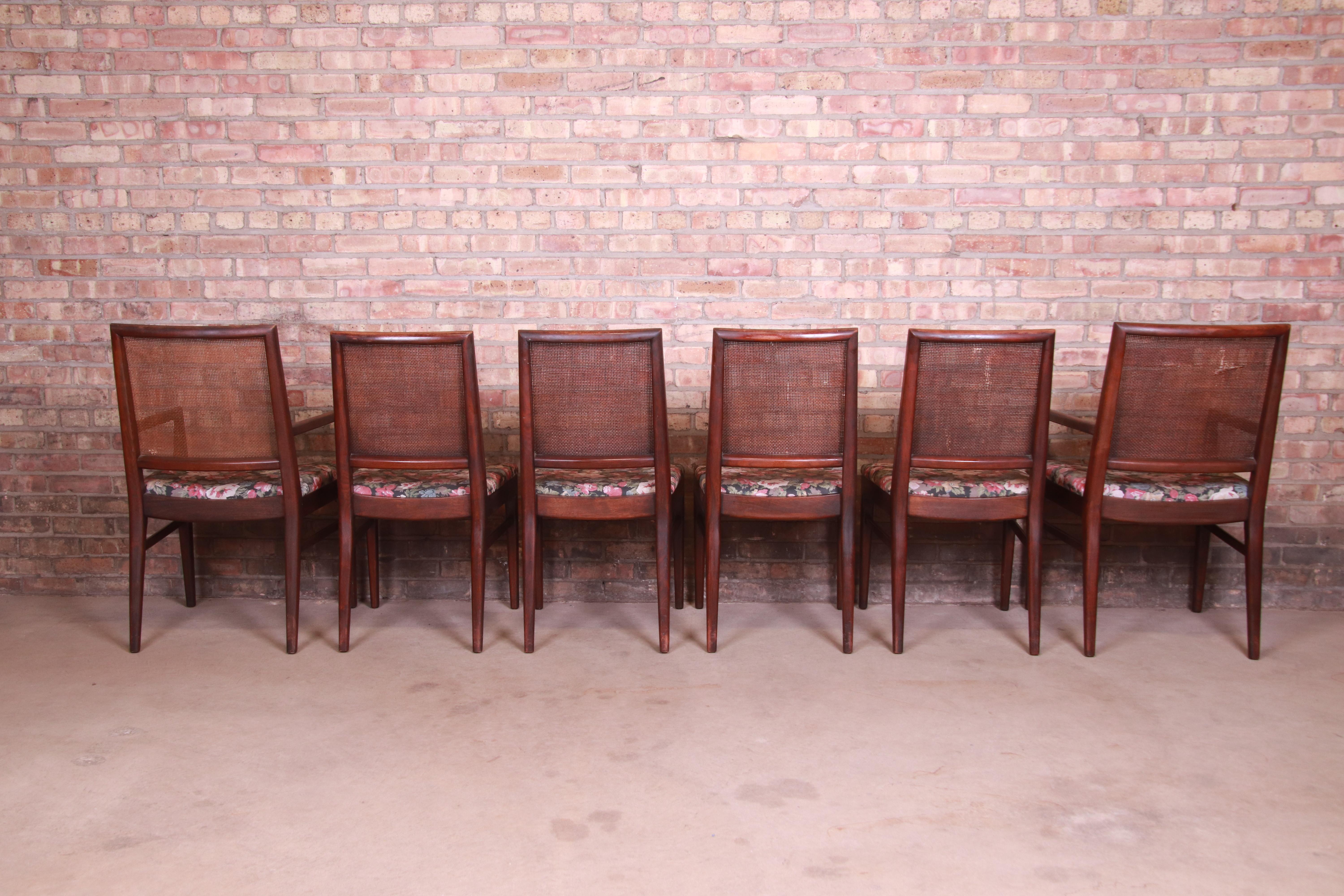 John Stuart Mid-Century Modern Walnut and Cane Dining Chairs, Set of Six 2