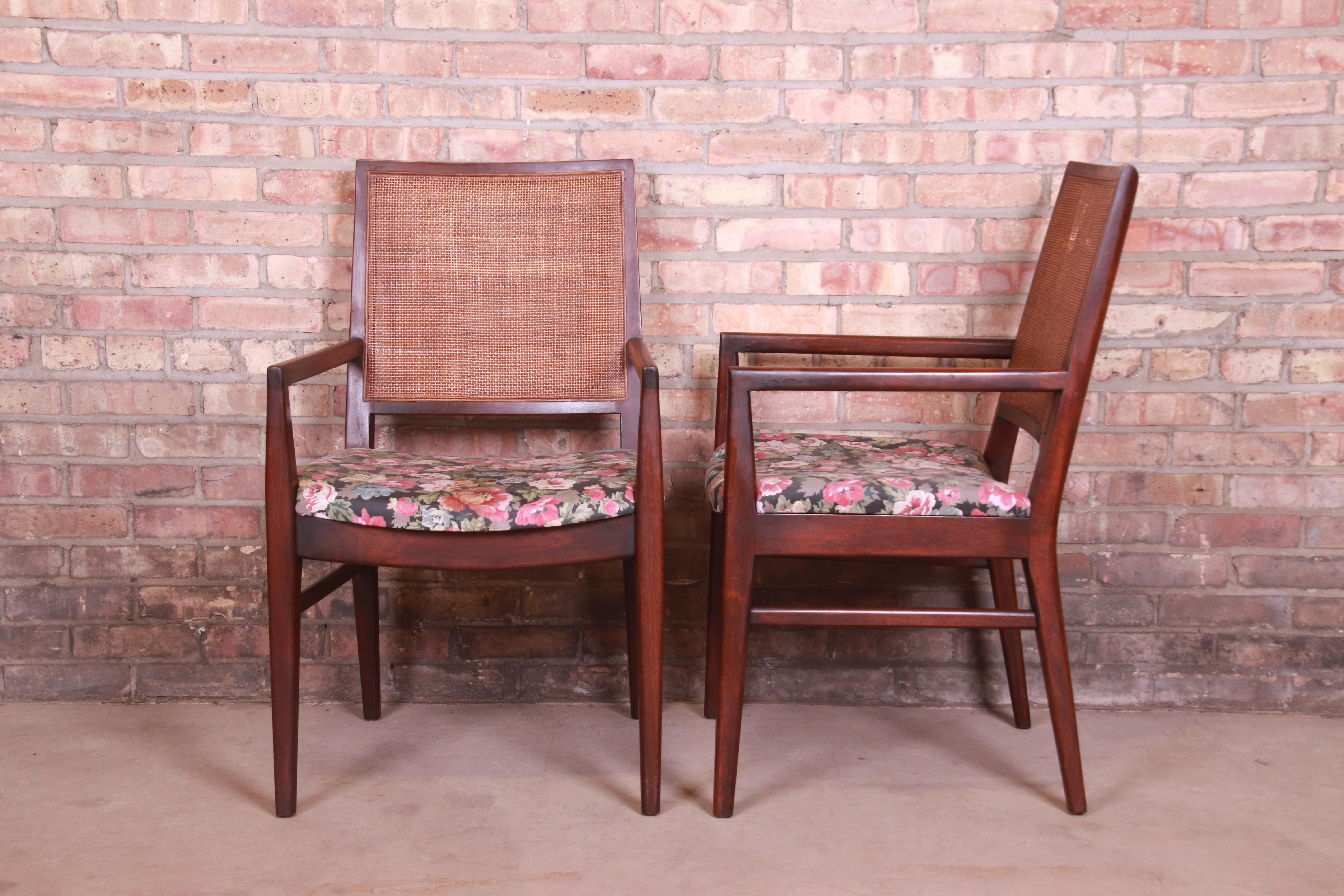 John Stuart Mid-Century Modern Walnut and Cane Dining Chairs, Set of Six 3