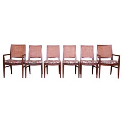 John Stuart Mid-Century Modern Walnut and Cane Dining Chairs, Set of Six