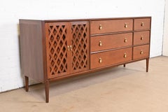 John Stuart Mid-Century Modern Walnut Triple Dresser or Credenza, Refinished