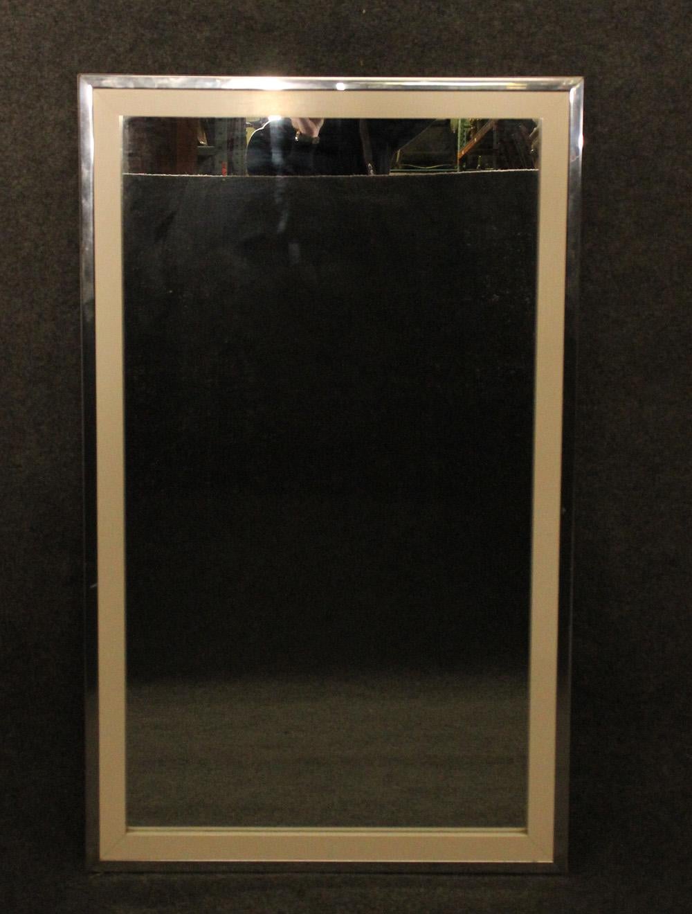 American John Stuart Mid-Century Modern White Chrome Mirror, circa 1960s
