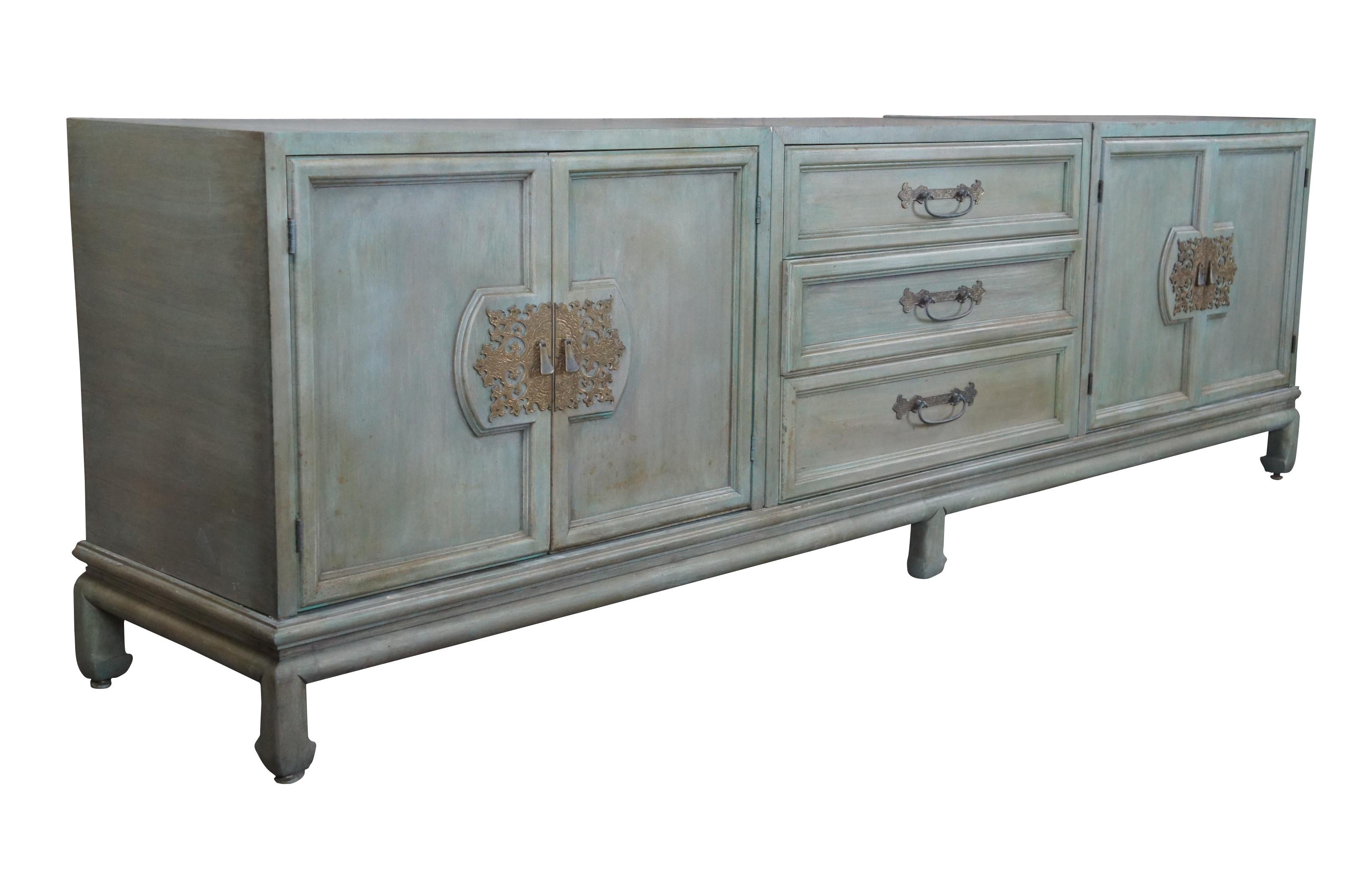 Mid-Century Modern John Stuart Painted Mahogany Chinoiserie Entertainment Cabinet Console Credenza For Sale