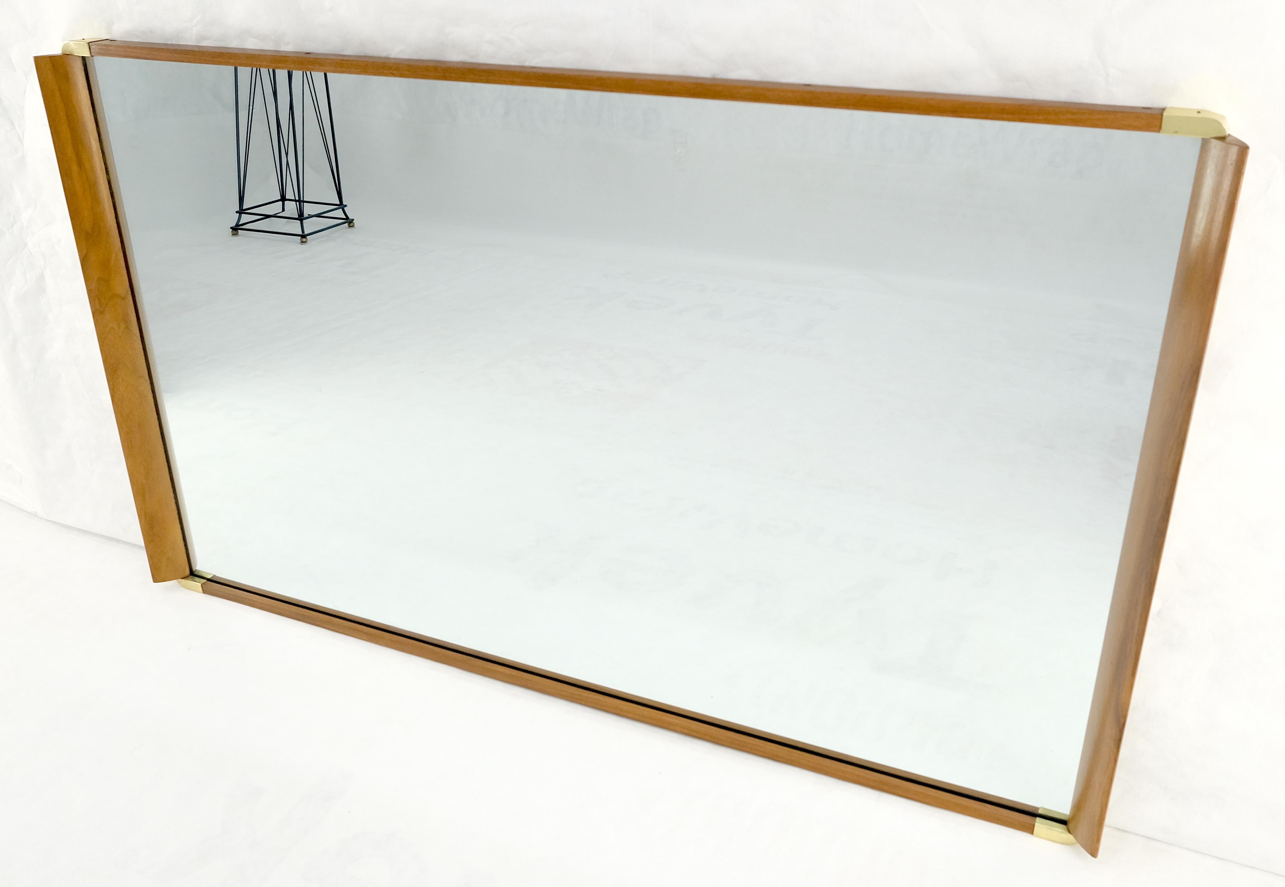 John Stuart Paul Frankl Large Light Walnut & Brass Rectangle Frame Wall Mirror 4