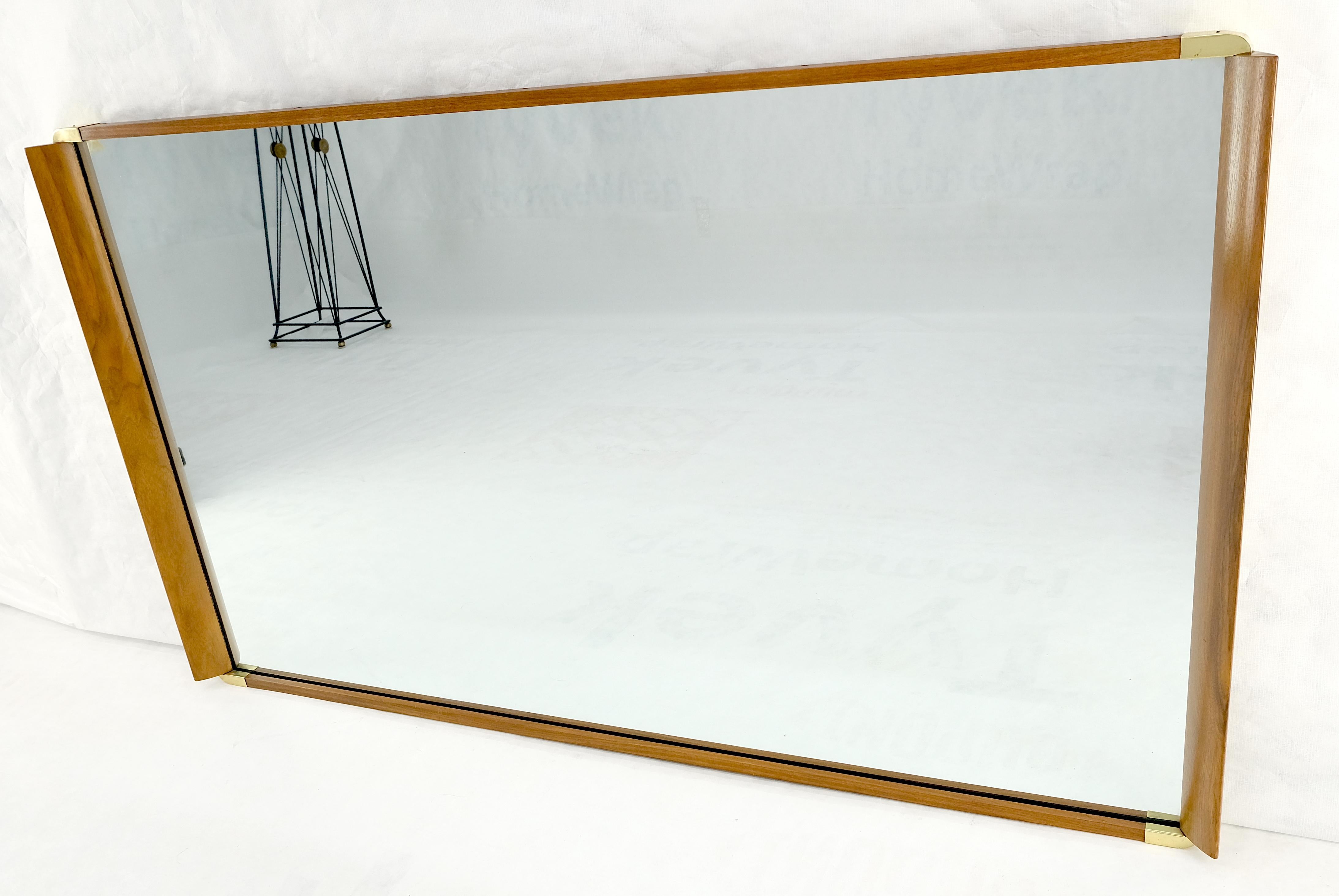 John Stuart Paul Frankl Large Light Walnut & Brass Rectangle Frame Wall Mirror 5