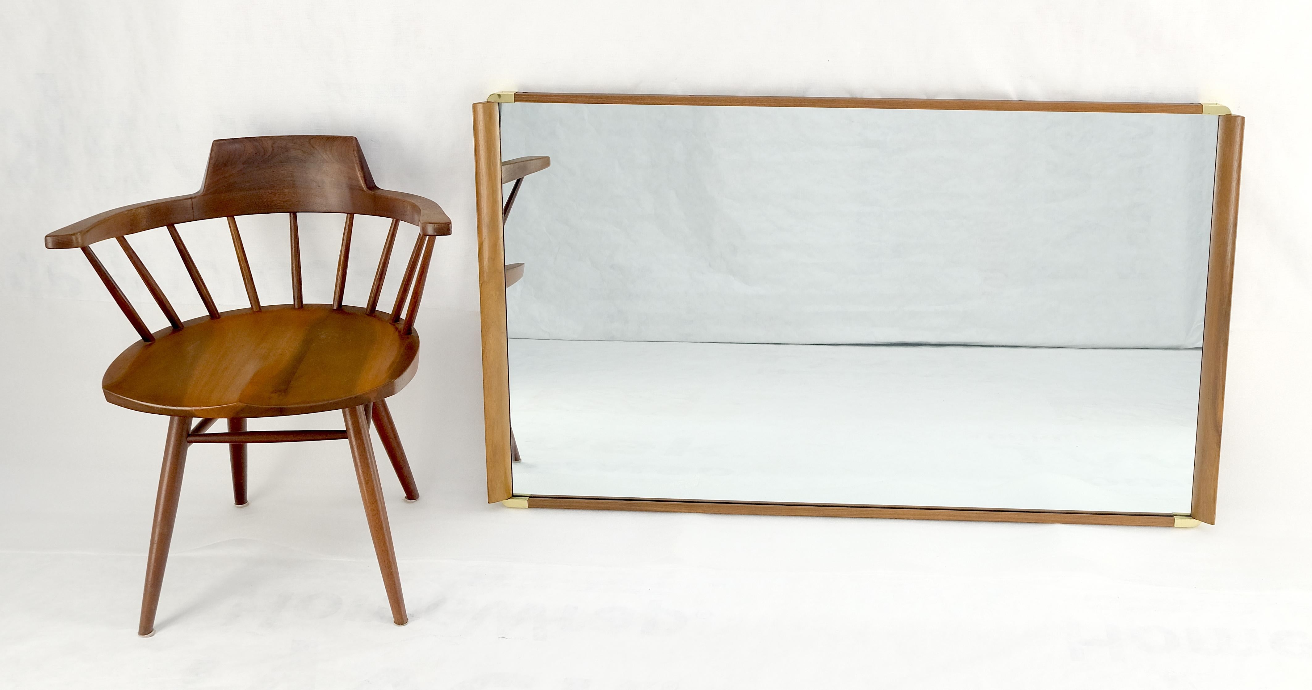Mid-Century Modern John Stuart Paul Frankl Large Light Walnut & Brass Rectangle Frame Wall Mirror