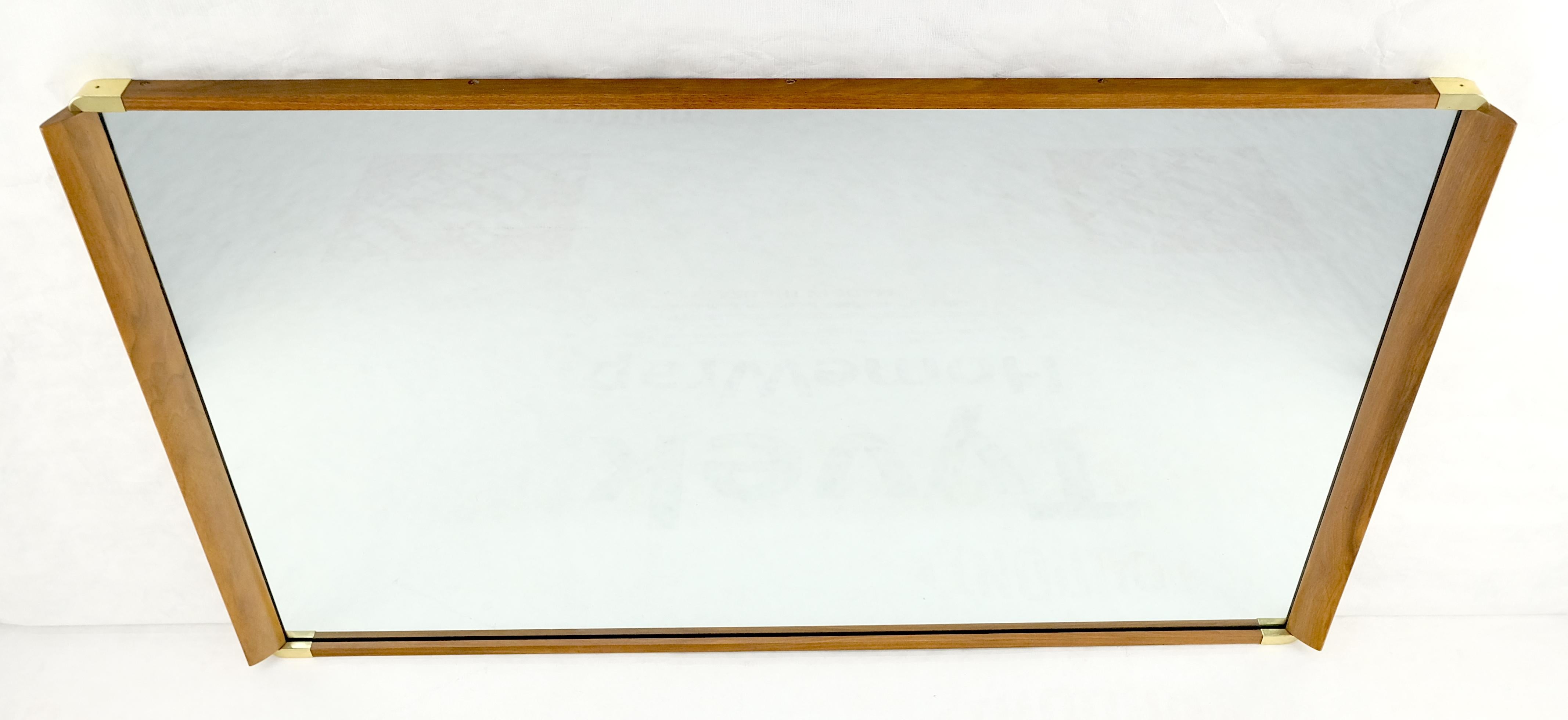 Lacquered John Stuart Paul Frankl Large Light Walnut & Brass Rectangle Frame Wall Mirror