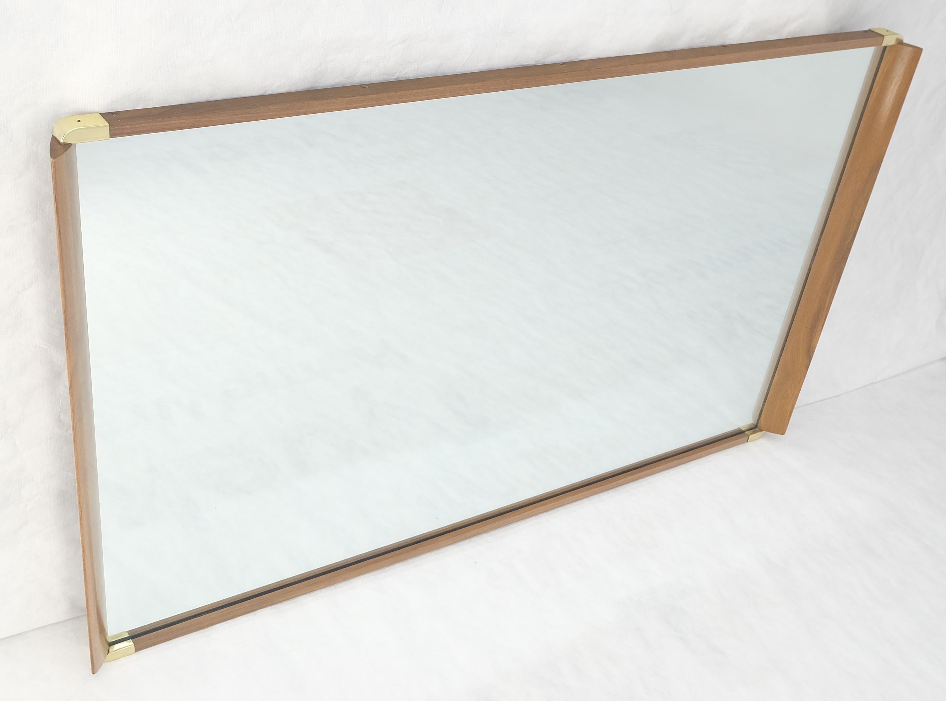 John Stuart Paul Frankl Large Light Walnut & Brass Rectangle Frame Wall Mirror In Good Condition In Rockaway, NJ