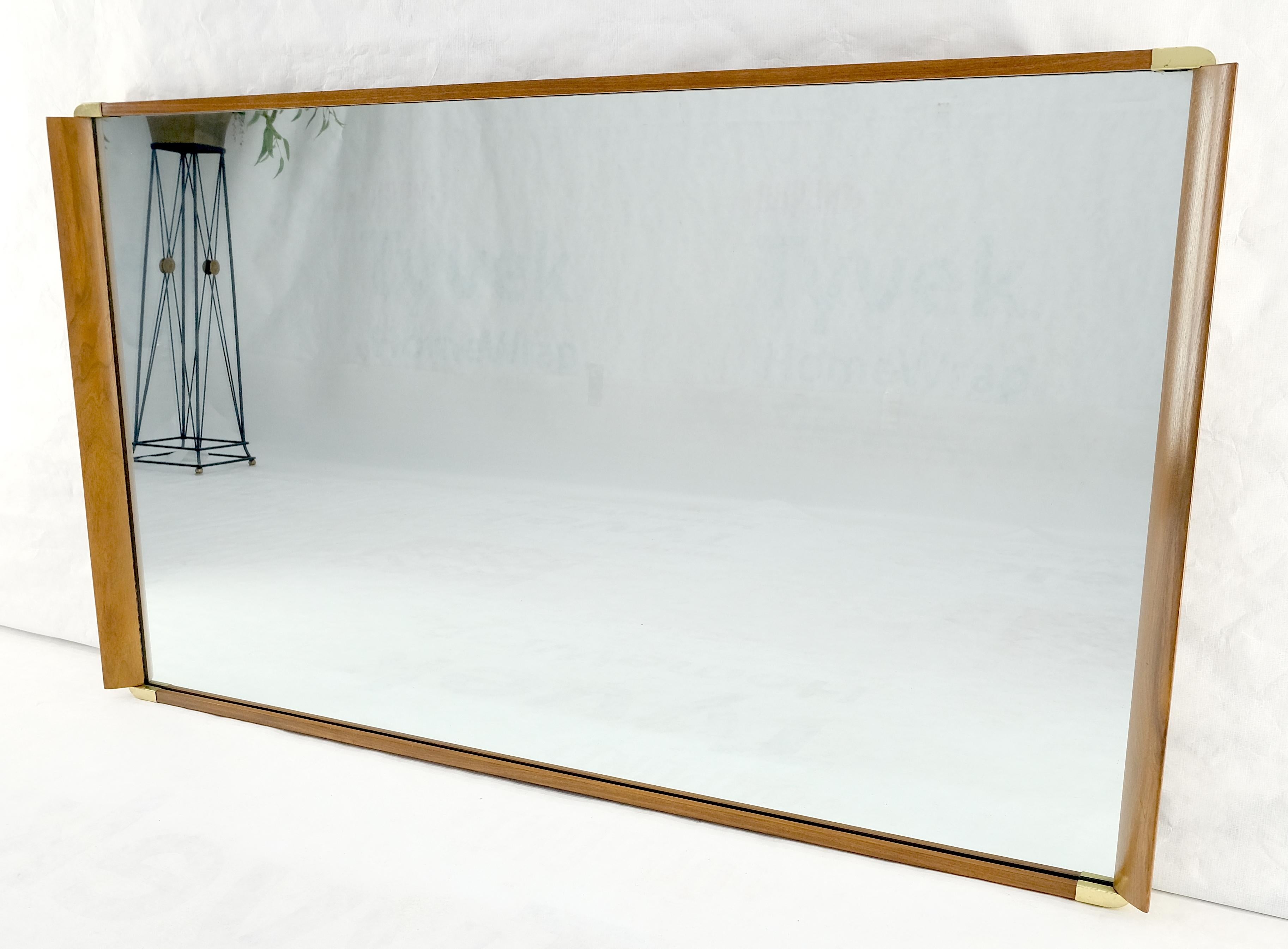 John Stuart Paul Frankl Large Light Walnut & Brass Rectangle Frame Wall Mirror 1