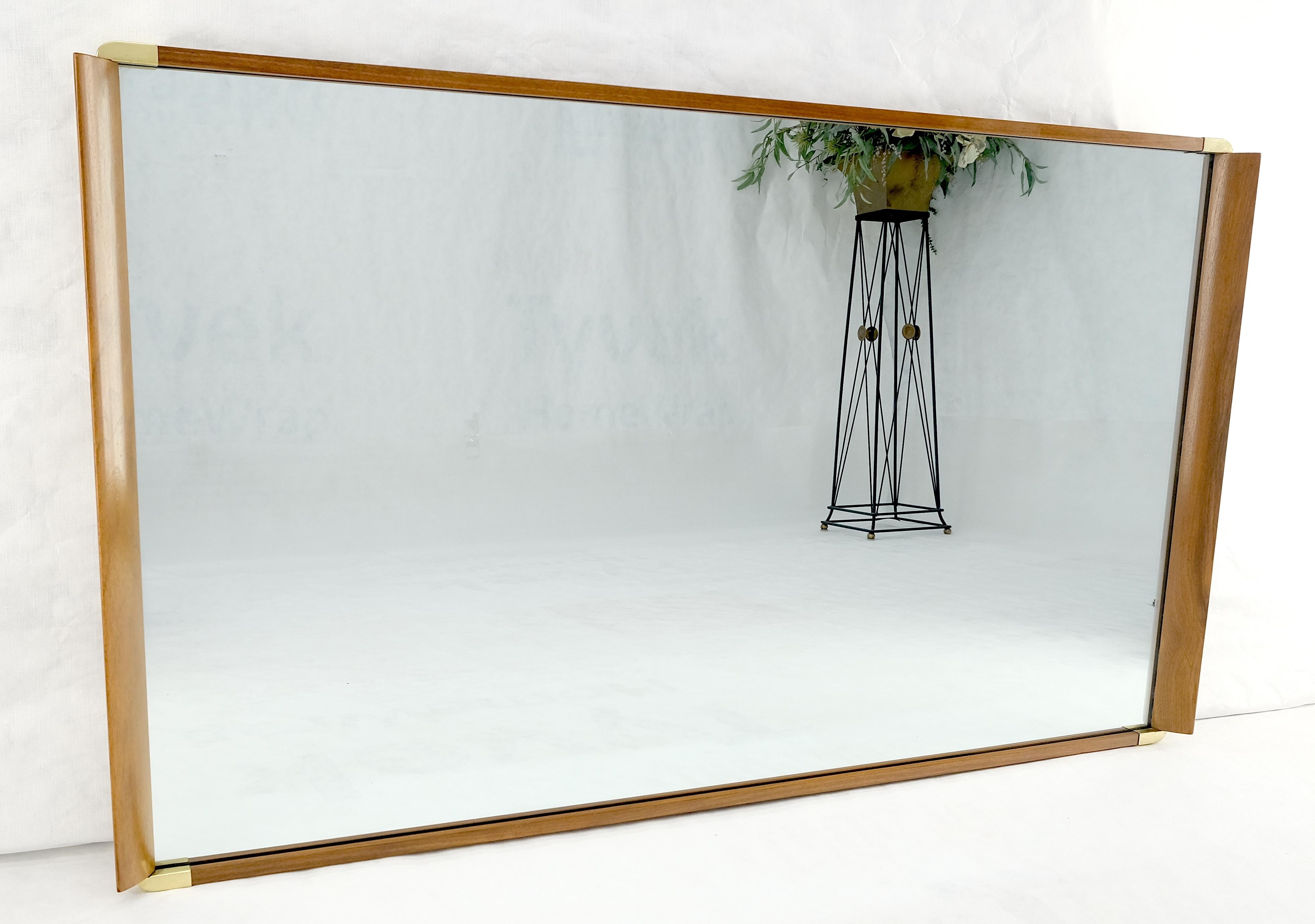 John Stuart Paul Frankl Large Light Walnut & Brass Rectangle Frame Wall Mirror 2
