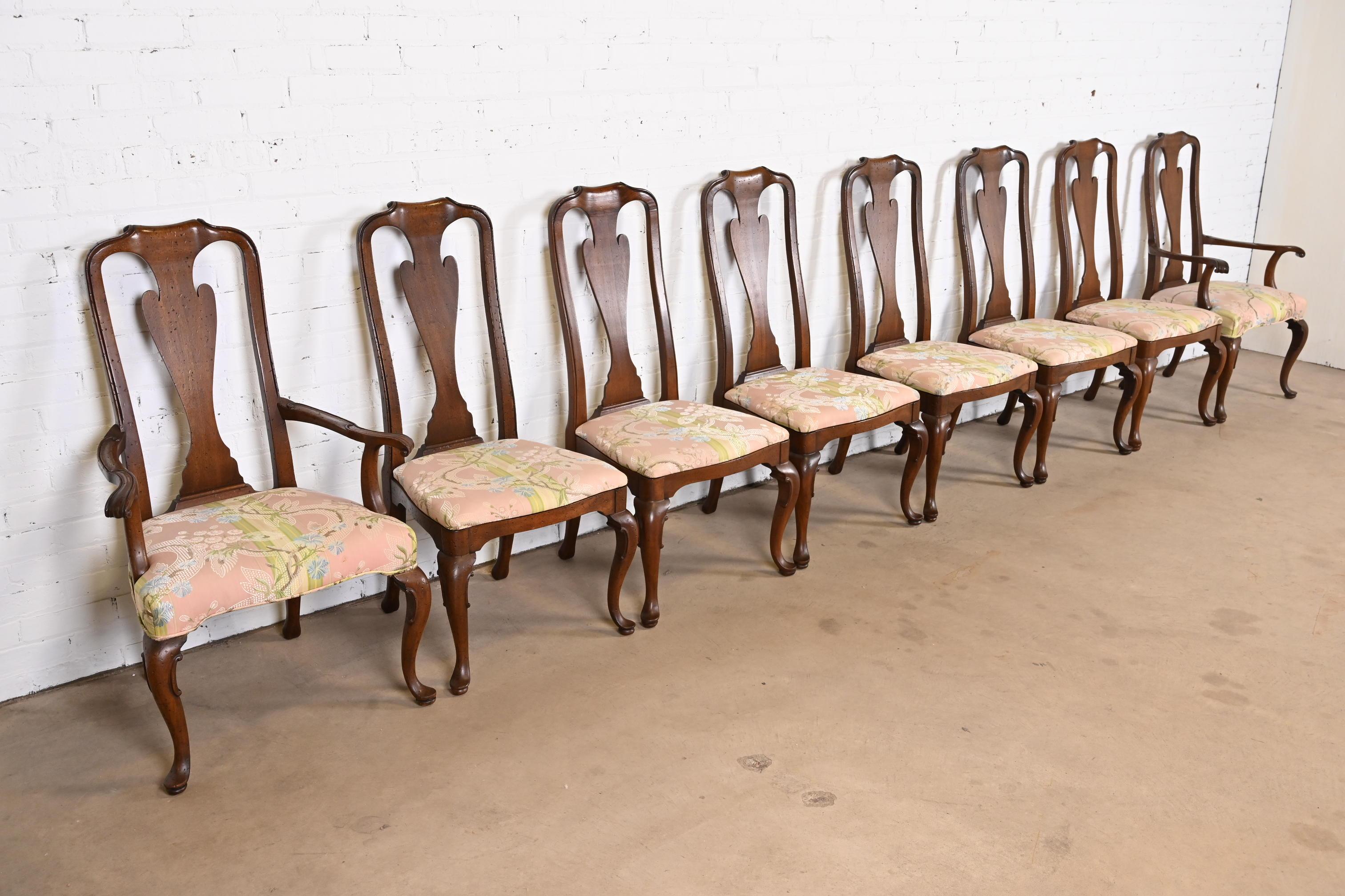 Mid-20th Century John Stuart Queen Anne Carved Mahogany Dining Chairs, Set of Eight For Sale