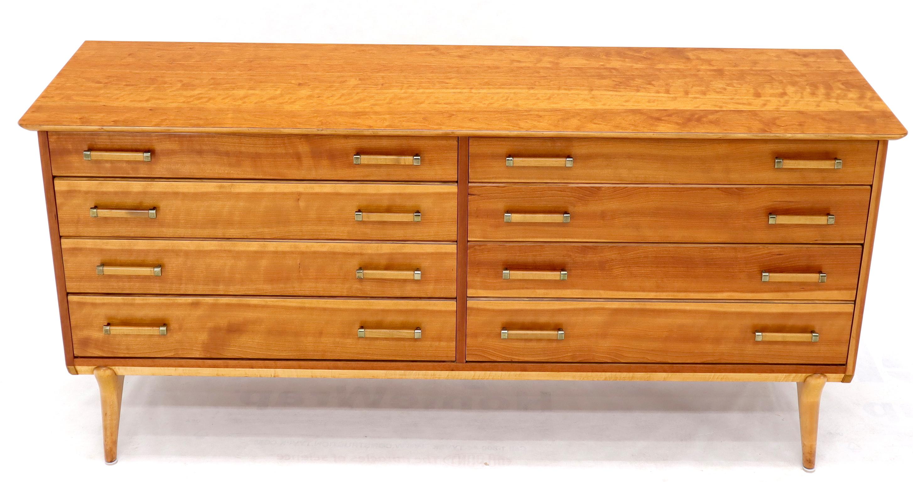 Mid-Century Modern 7 drawers solid cherry long dresser credenza by Renzo Rutily for Johnson Furniture. Near mint condition.