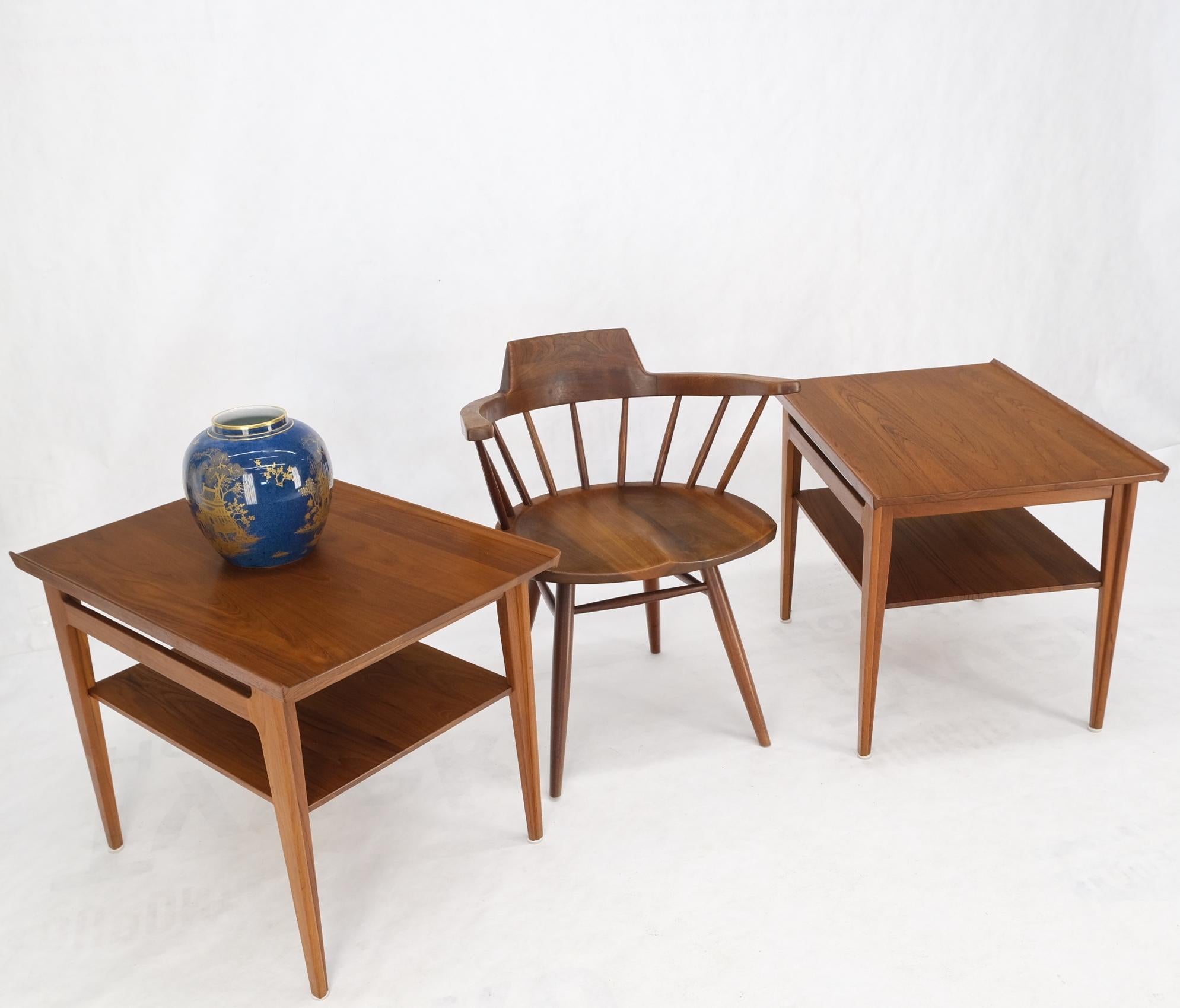 John Stuart Solid Teak Danish Mid Century Modern Rolled Edges One Shelf Side End Tables MINT.