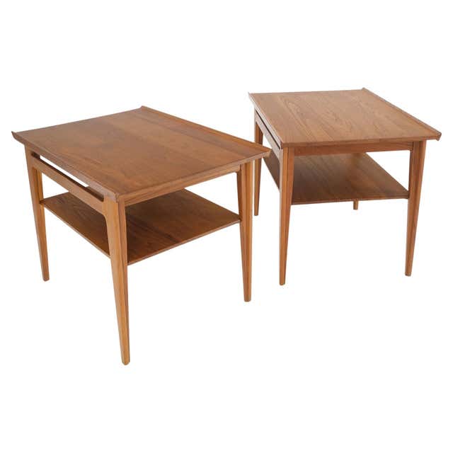 Danish Triangular Teak Rolled Edge Caned Shelf End Side Occasional ...