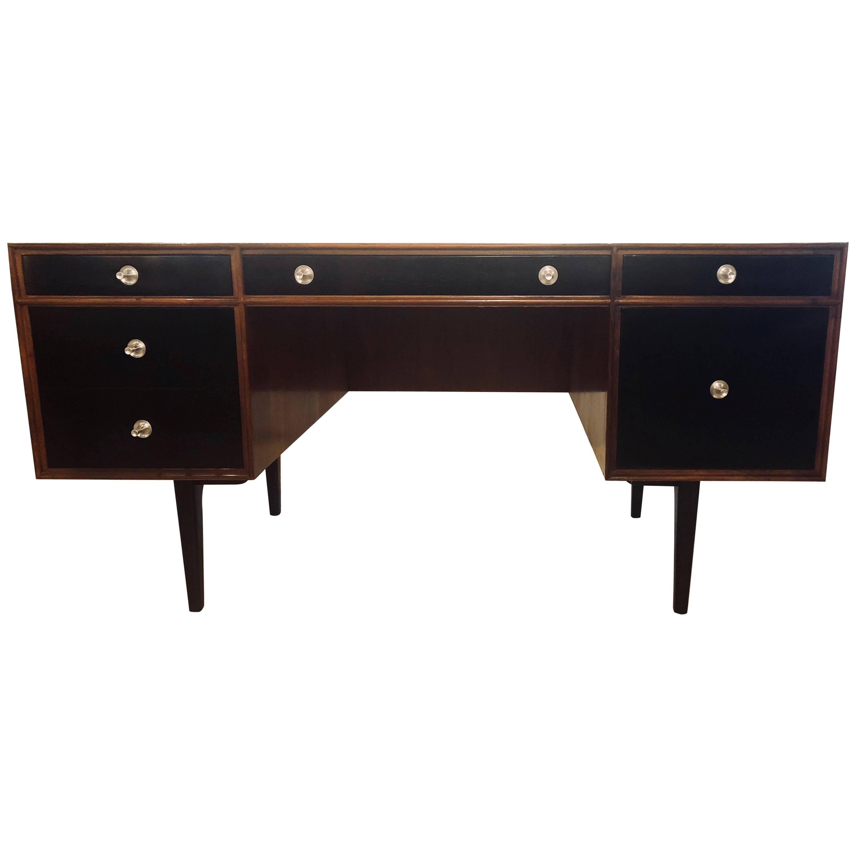 John Stuart Style Ebony and Teak Polished Mid-Century Modern Desk / Vanity