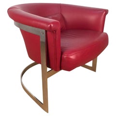 John Stuart Style Rounded Lounge Chair in Custom Red Leather