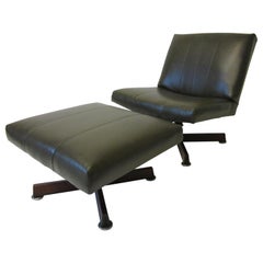 John Stuart Swiveling Leather Lounge Chair with Ottoman