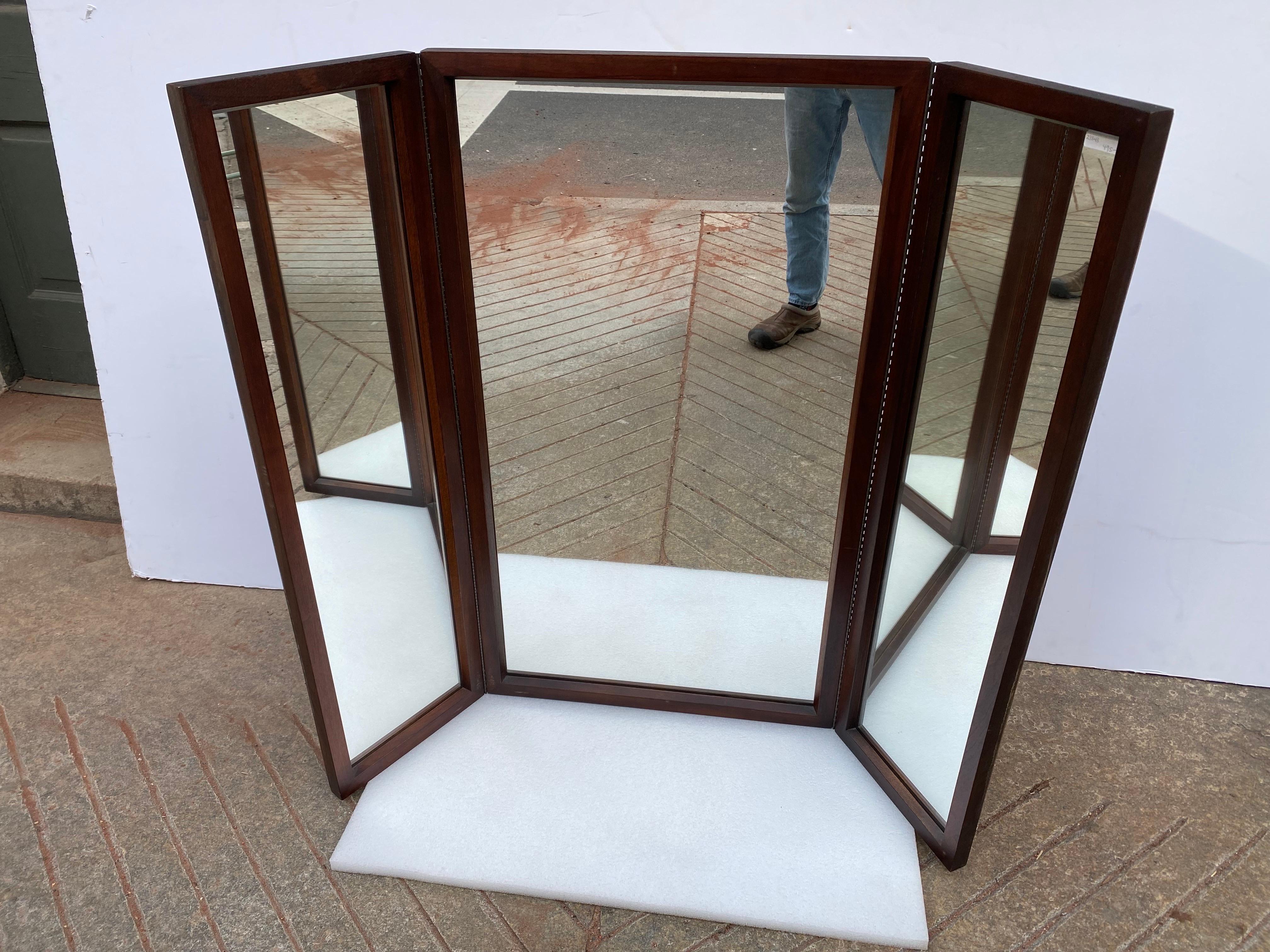 John Stuart Tri-Fold Walnut Mirror For Sale 2