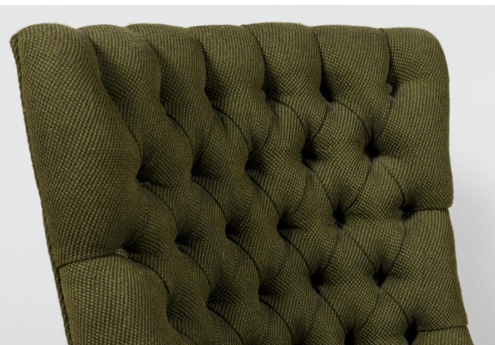 Single John Stuart tufted high back hunter green high back slipper chair, midcentury. Gorgeous midcentury high back side / accent chair. Tufted. Deep Kalamata fabric is original. This listing is for ONE chair. Dimensions: 22