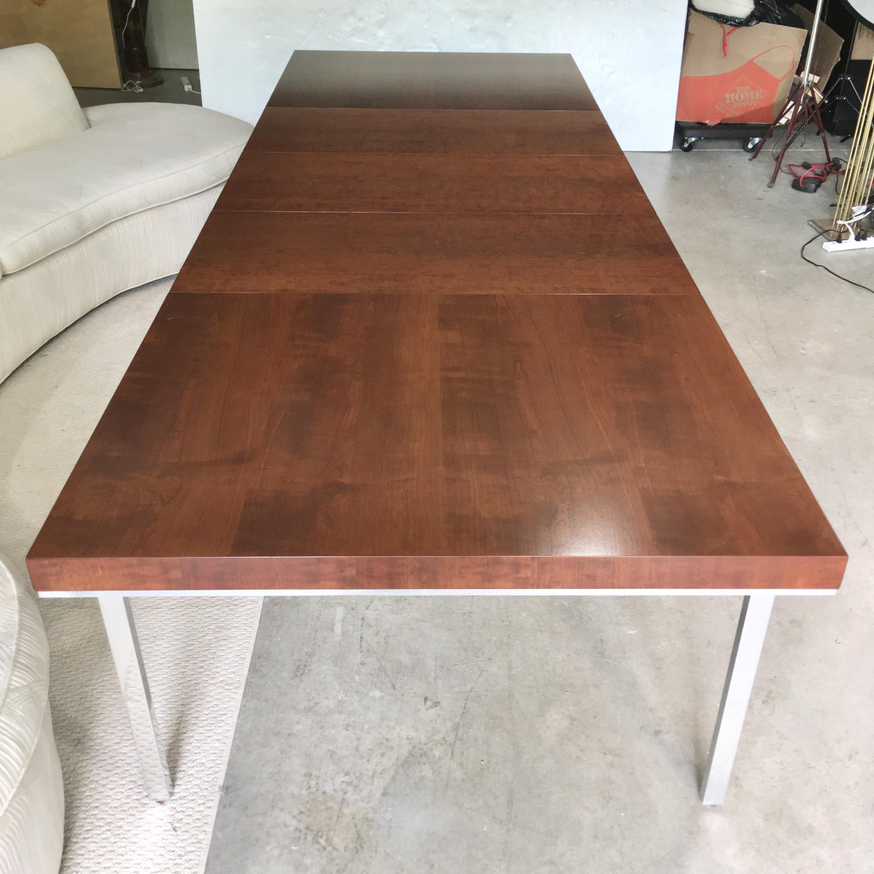 John Stuart Walnut Dining Table with Polished Aluminum Legs In Good Condition In Hanover, MA