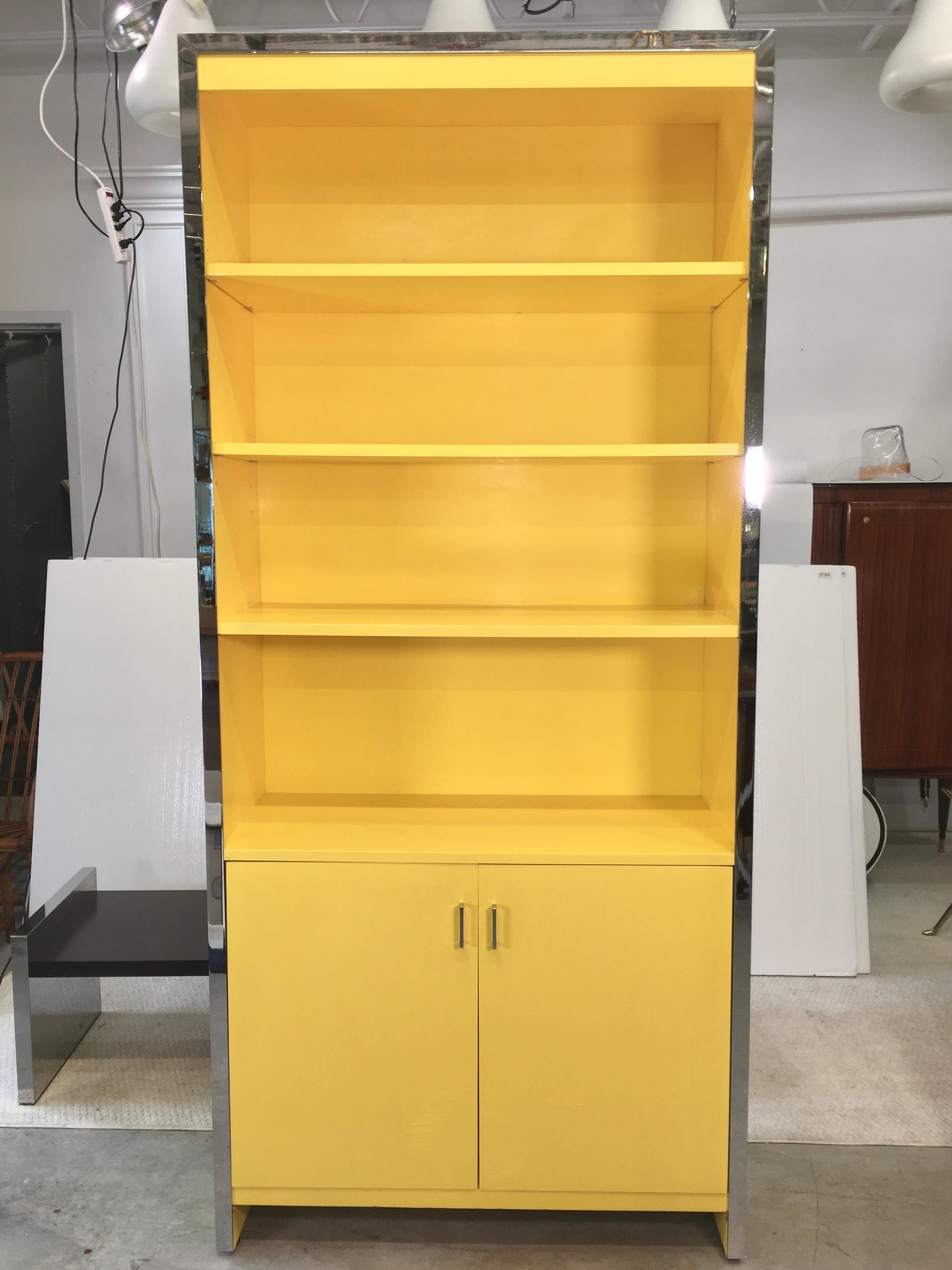 John Stuart Yellow Lacquer and Chrome Bookcase or Dry Bar 2