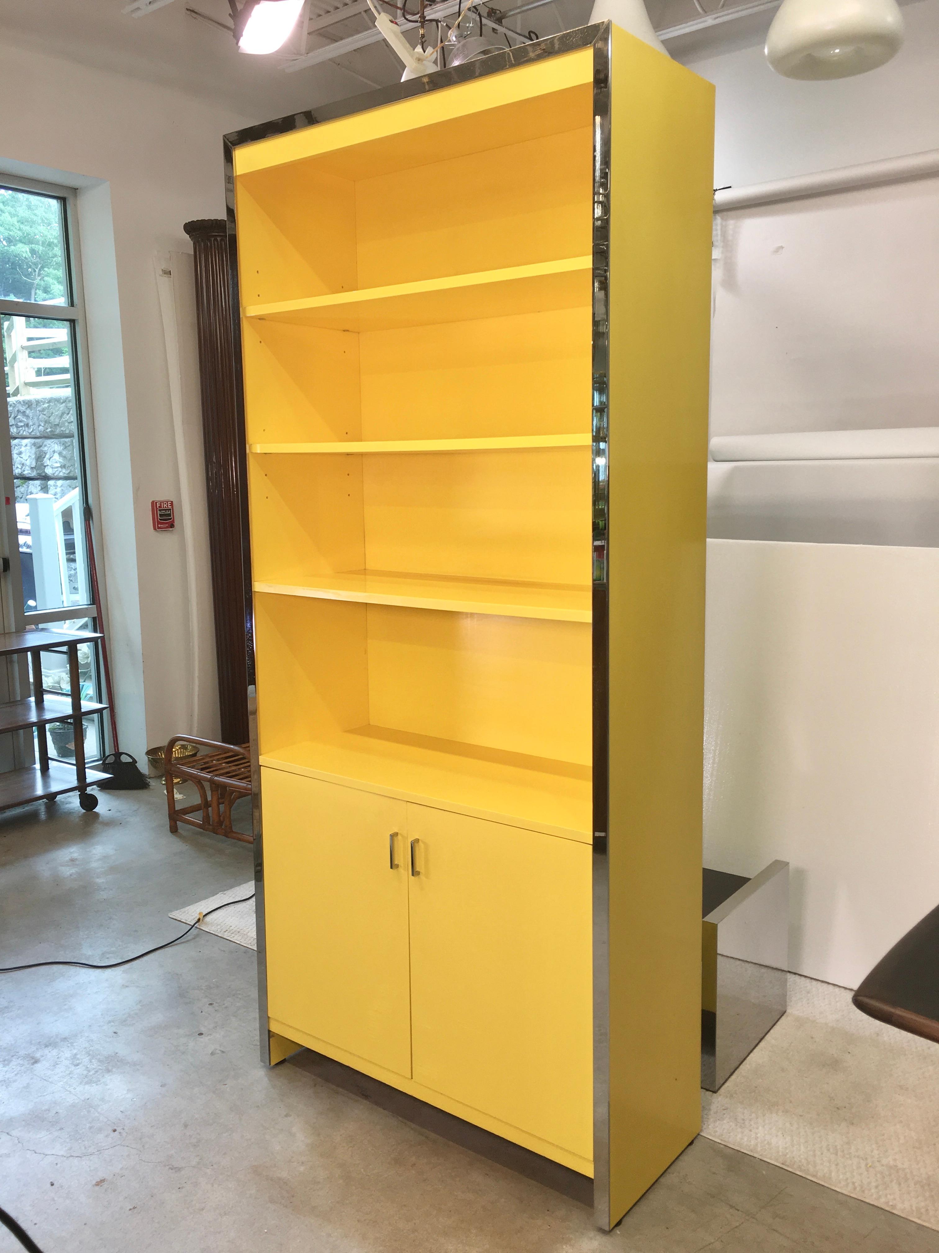John Stuart Yellow Lacquer and Chrome Bookcase or Dry Bar 3