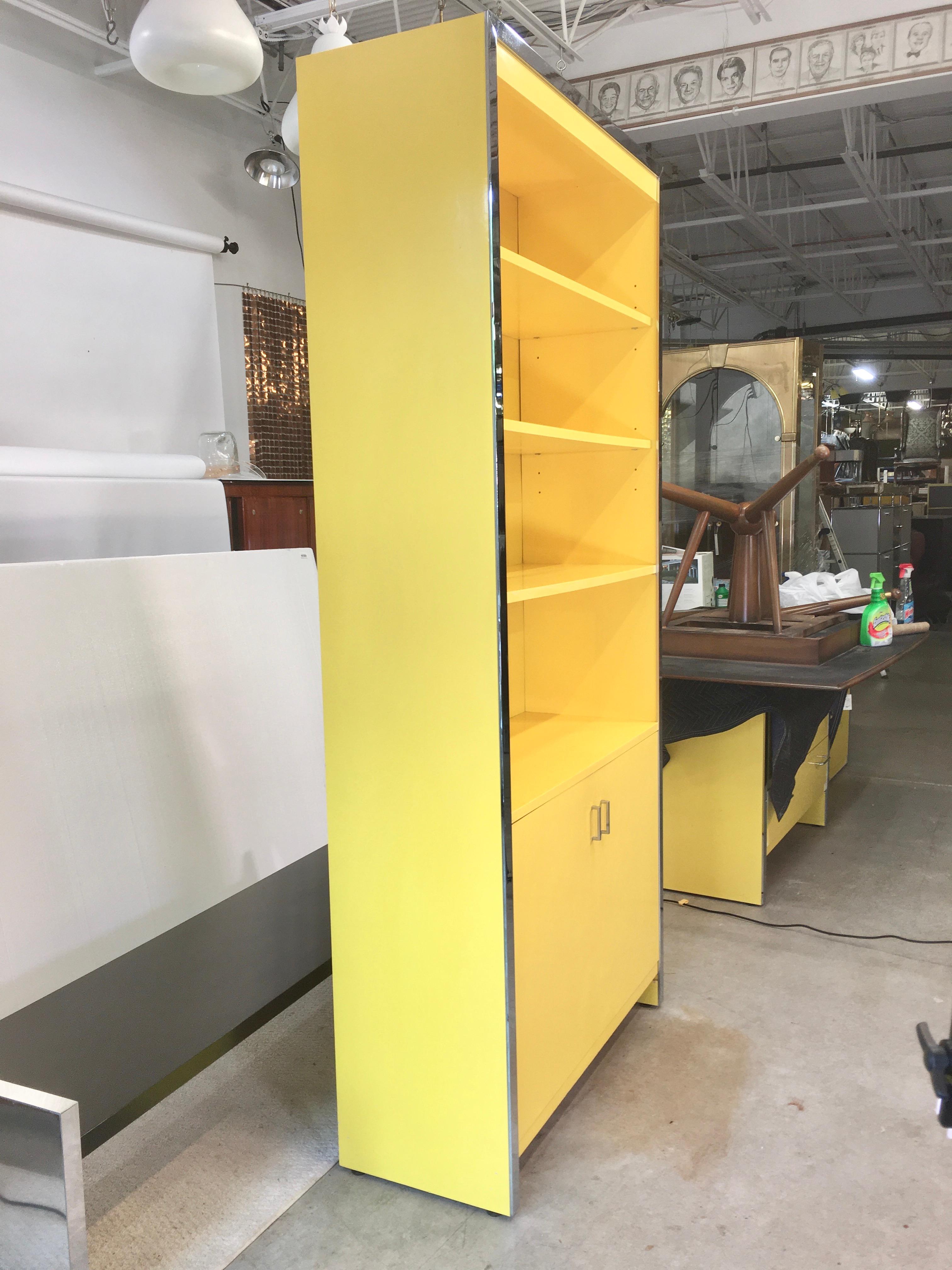 John Stuart Yellow Lacquer and Chrome Bookcase or Dry Bar 4