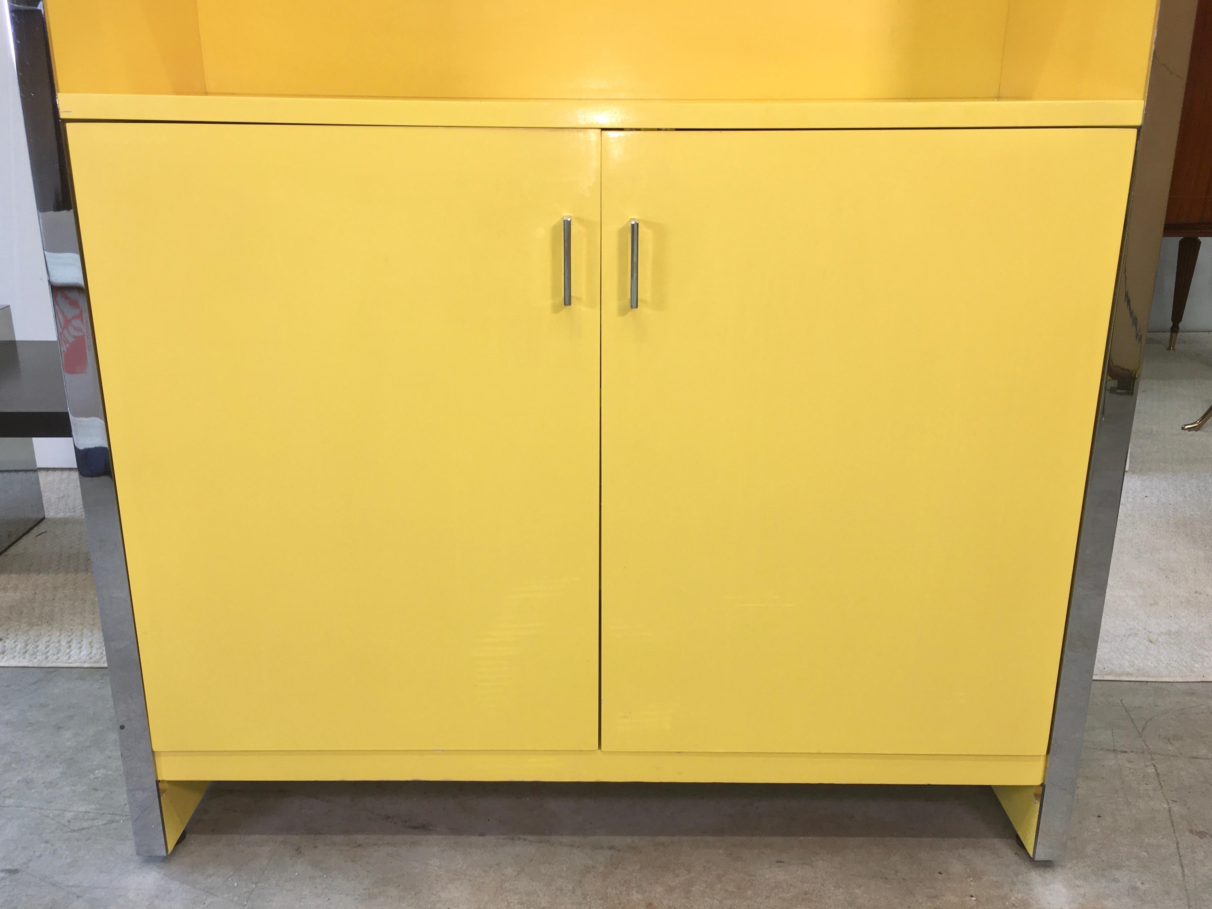 John Stuart Yellow Lacquer and Chrome Bookcase or Dry Bar 5