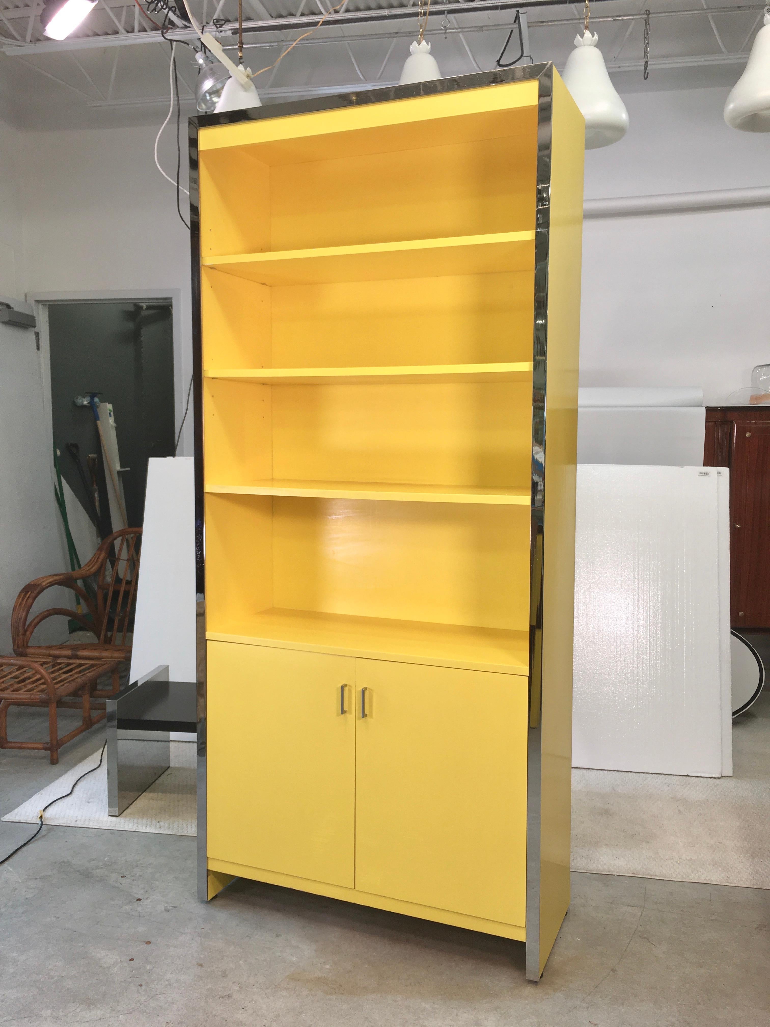 John Stuart Yellow Lacquer and Chrome Bookcase or Dry Bar 6
