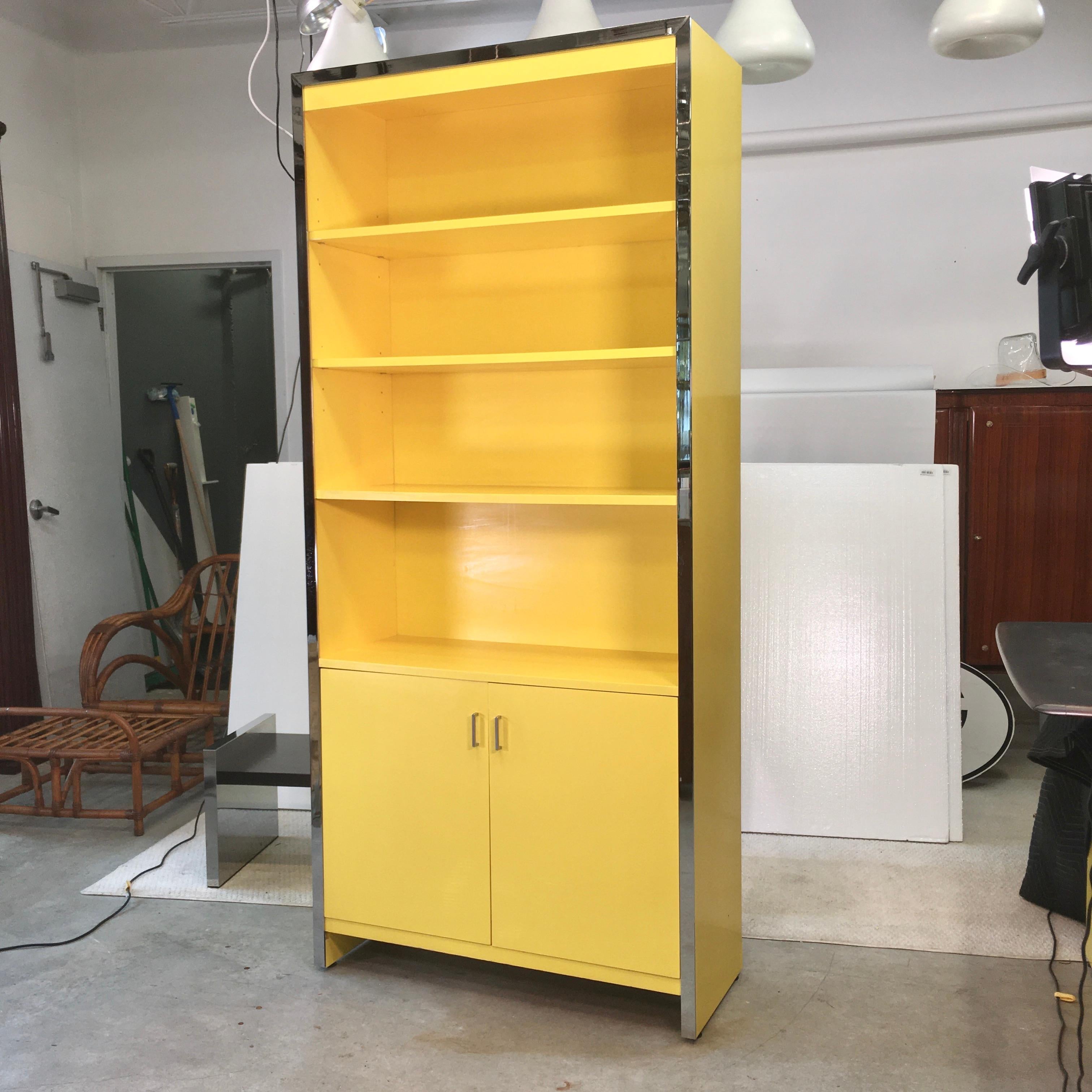 John Stuart Yellow Lacquer and Chrome Bookcase or Dry Bar 7