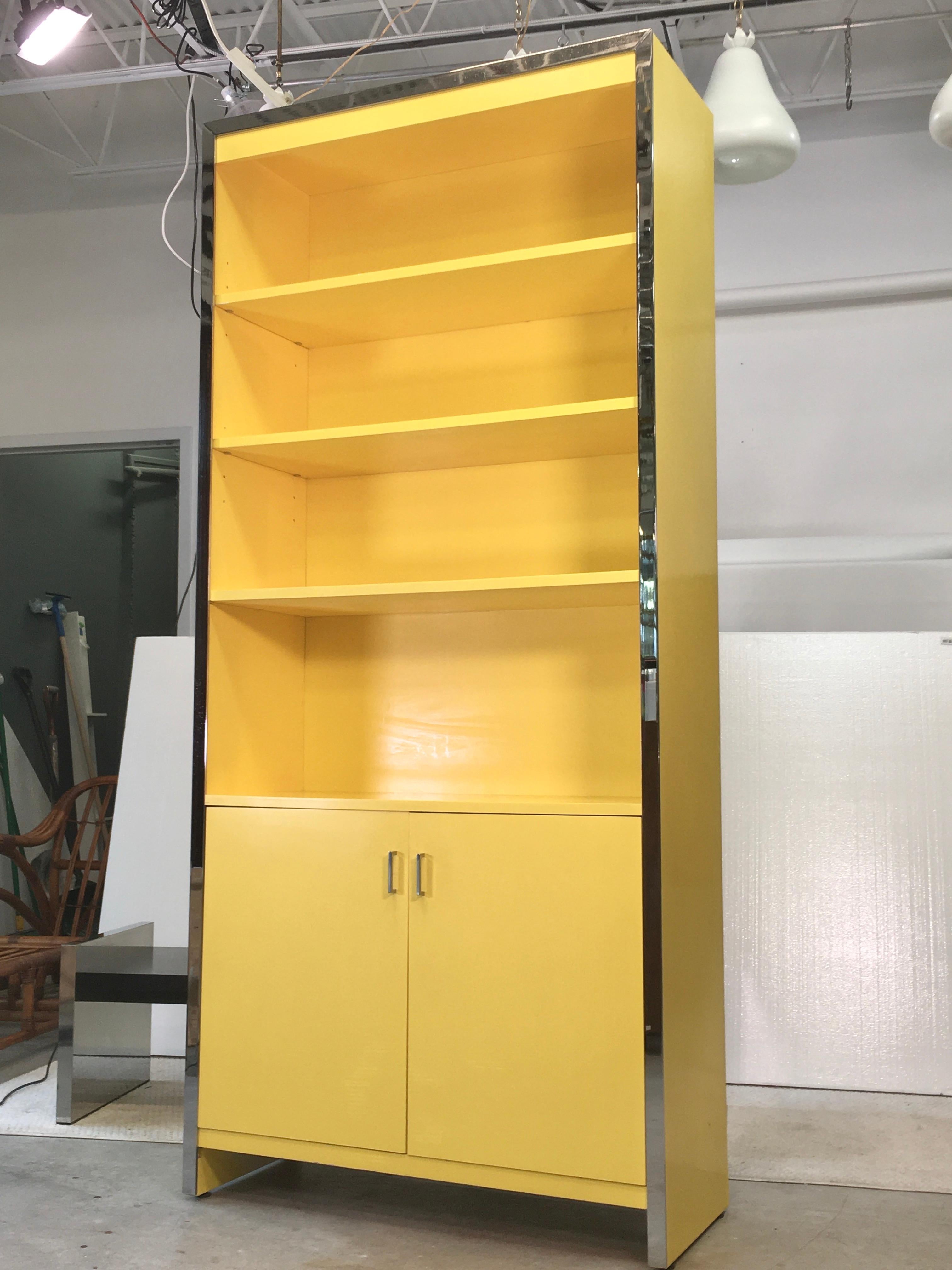 John Stuart Yellow Lacquer and Chrome Bookcase or Dry Bar 8
