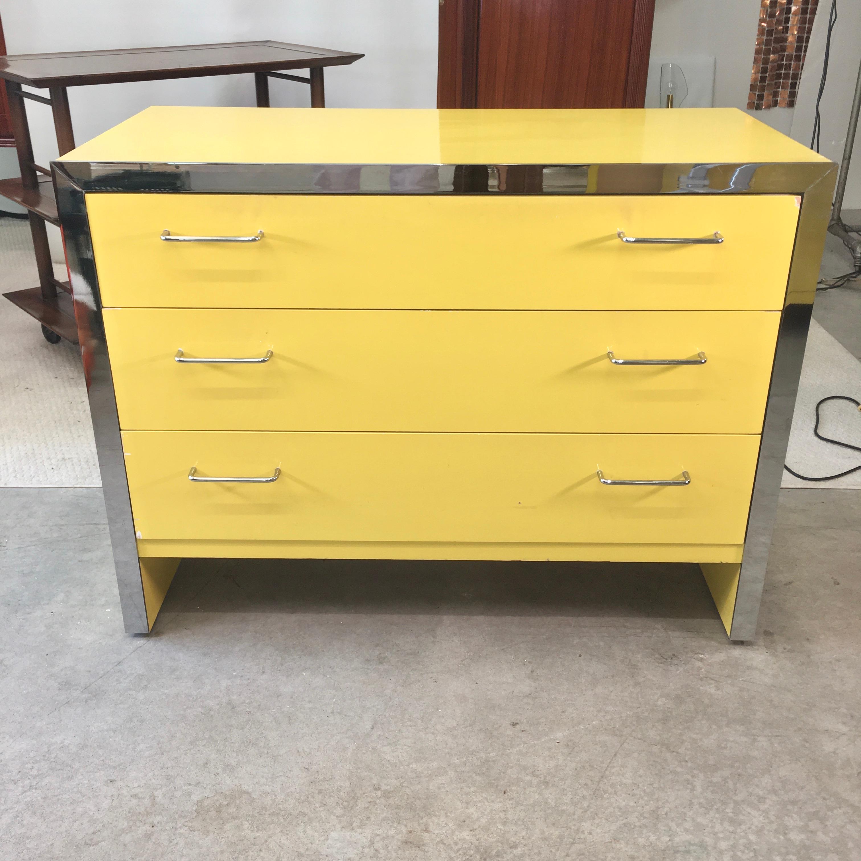 John Stuart Yellow Lacquer and Chrome Bookcase or Dry Bar 10