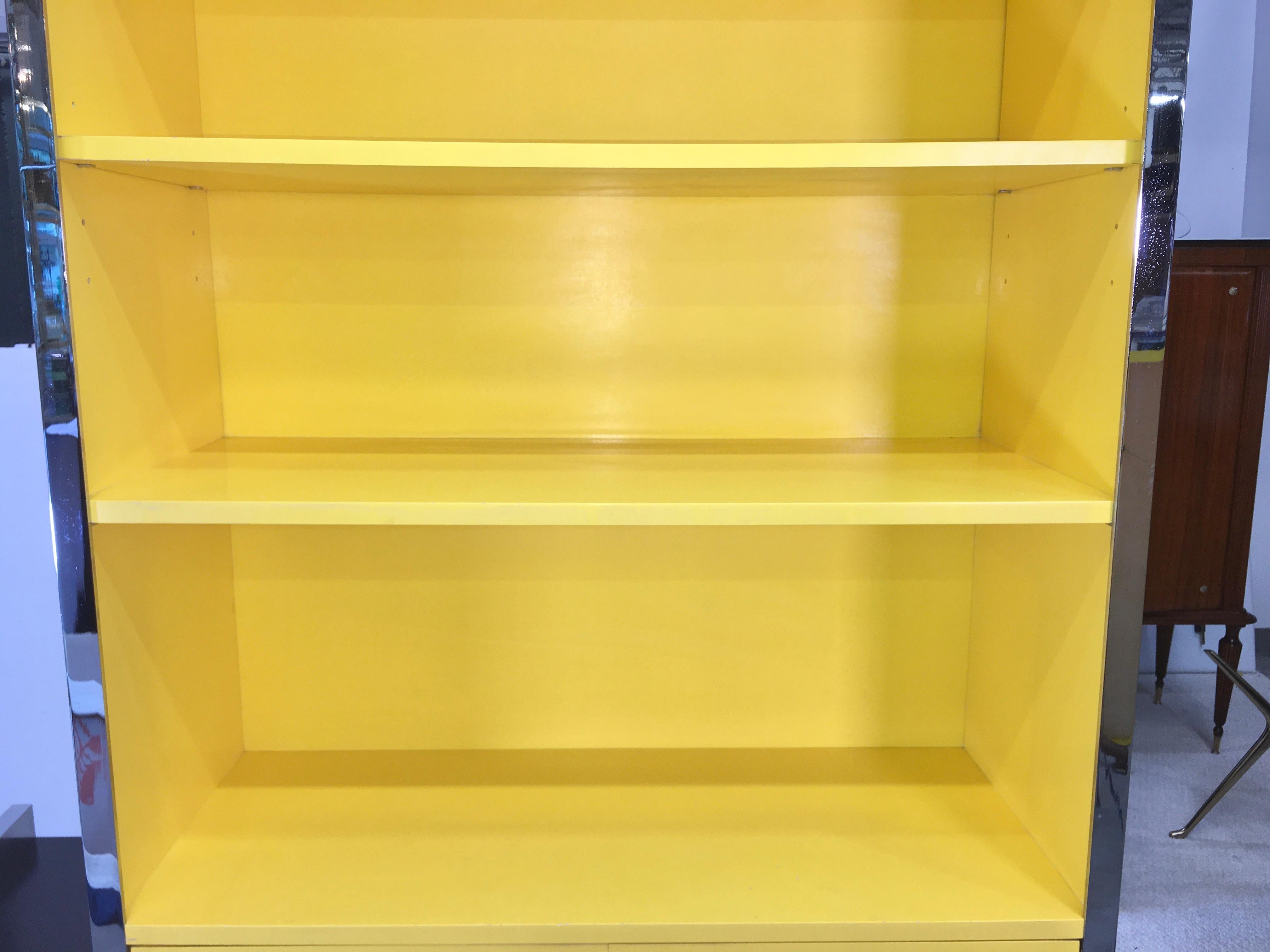 John Stuart Yellow Lacquer and Chrome Bookcase or Dry Bar In Good Condition In Hanover, MA