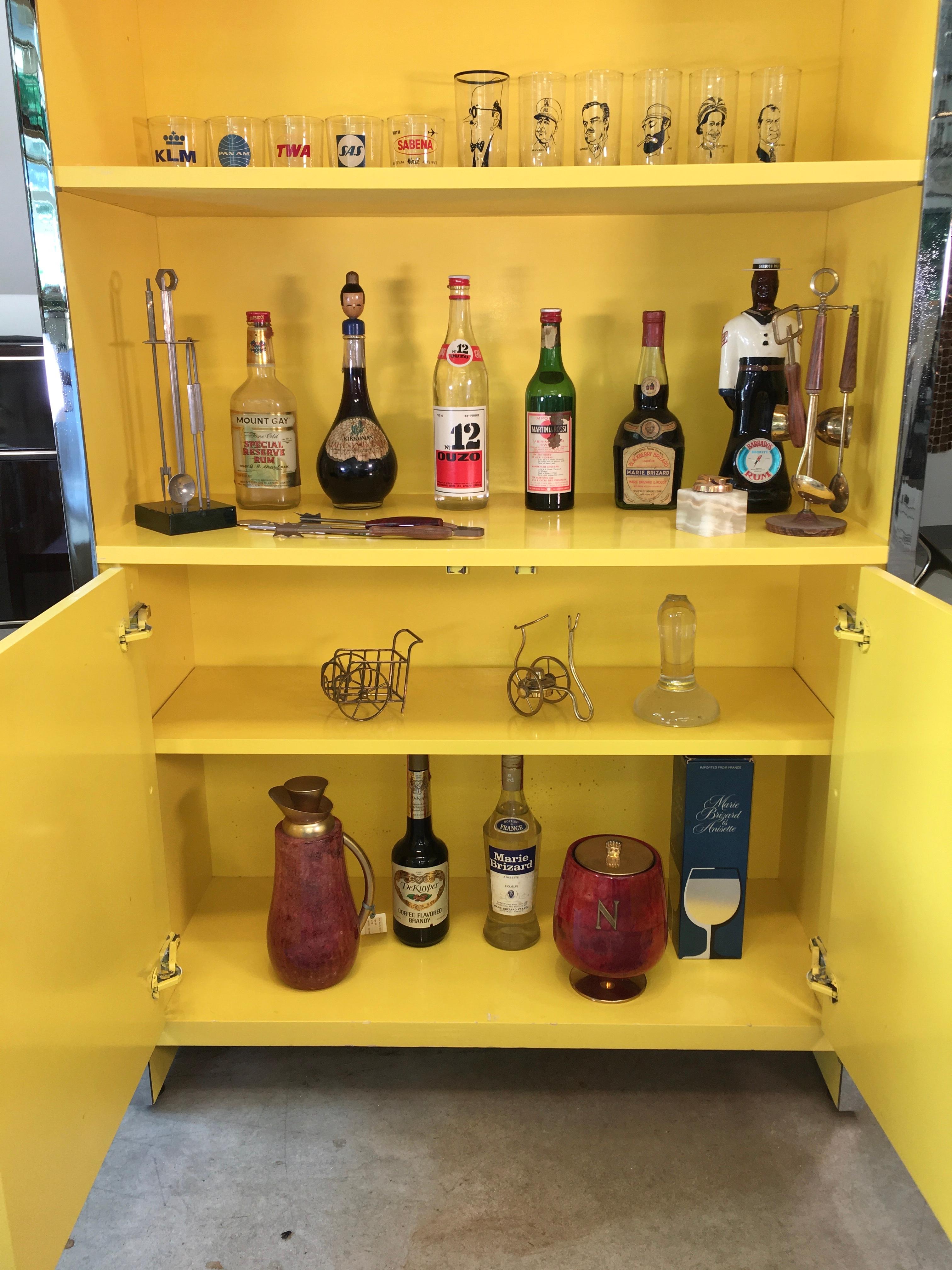 Late 20th Century John Stuart Yellow Lacquer and Chrome Bookcase or Dry Bar