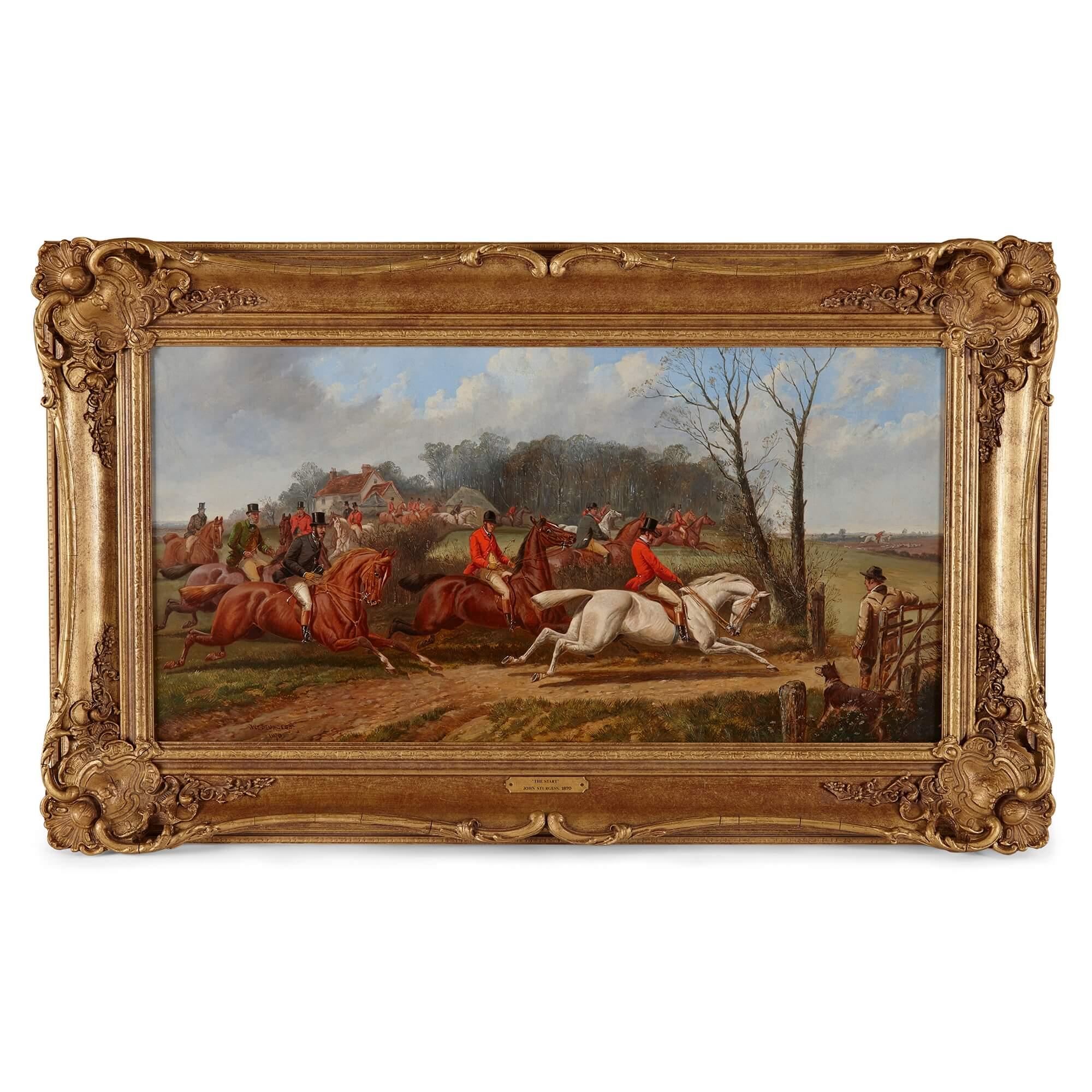 Paire de peintures anglaises anciennes de chevaux par Sturgess - Painting de John Sturgess
