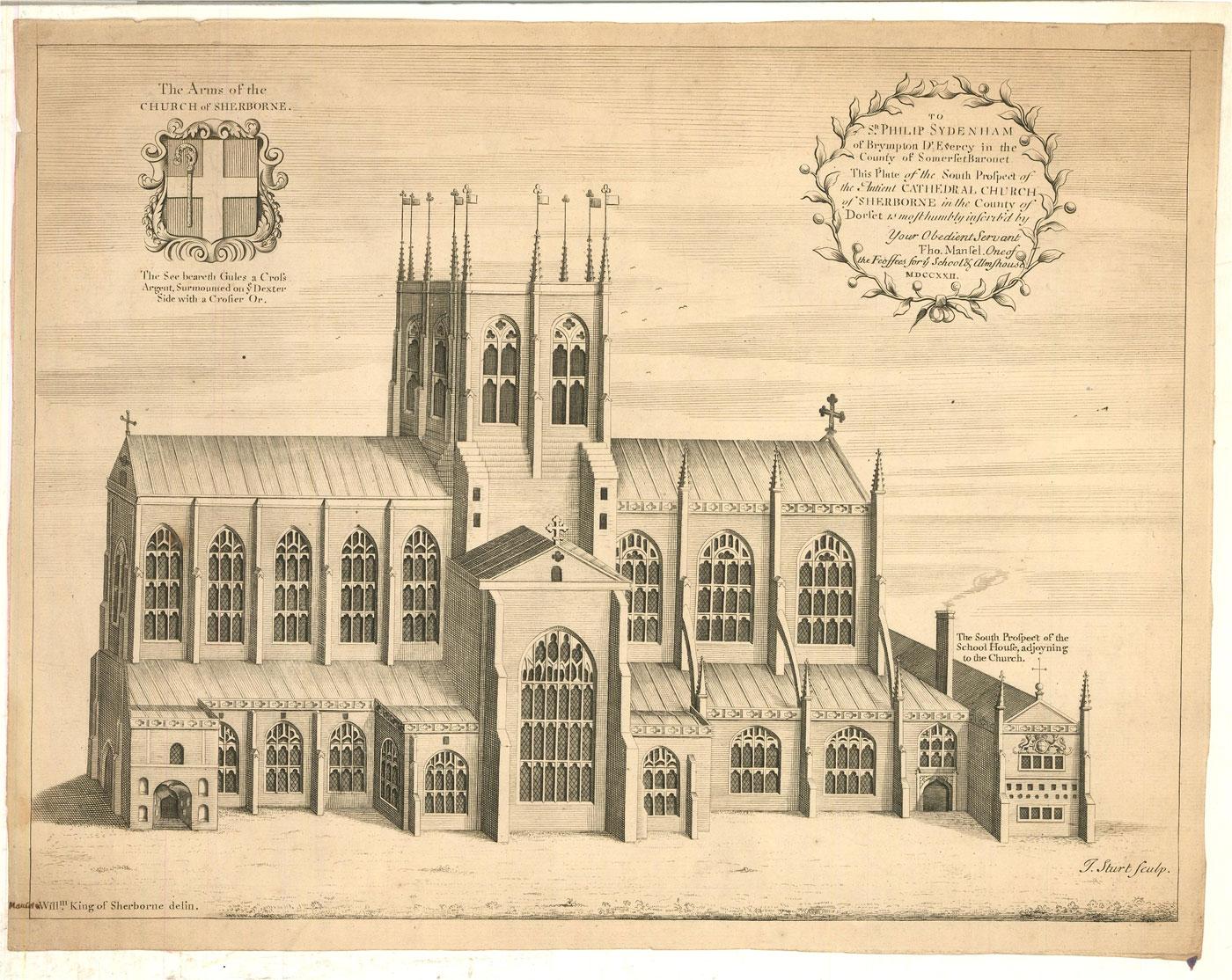 John Sturt (1658-1730) after W. King - 18th Century Engraving, Sherborne Abbey 1